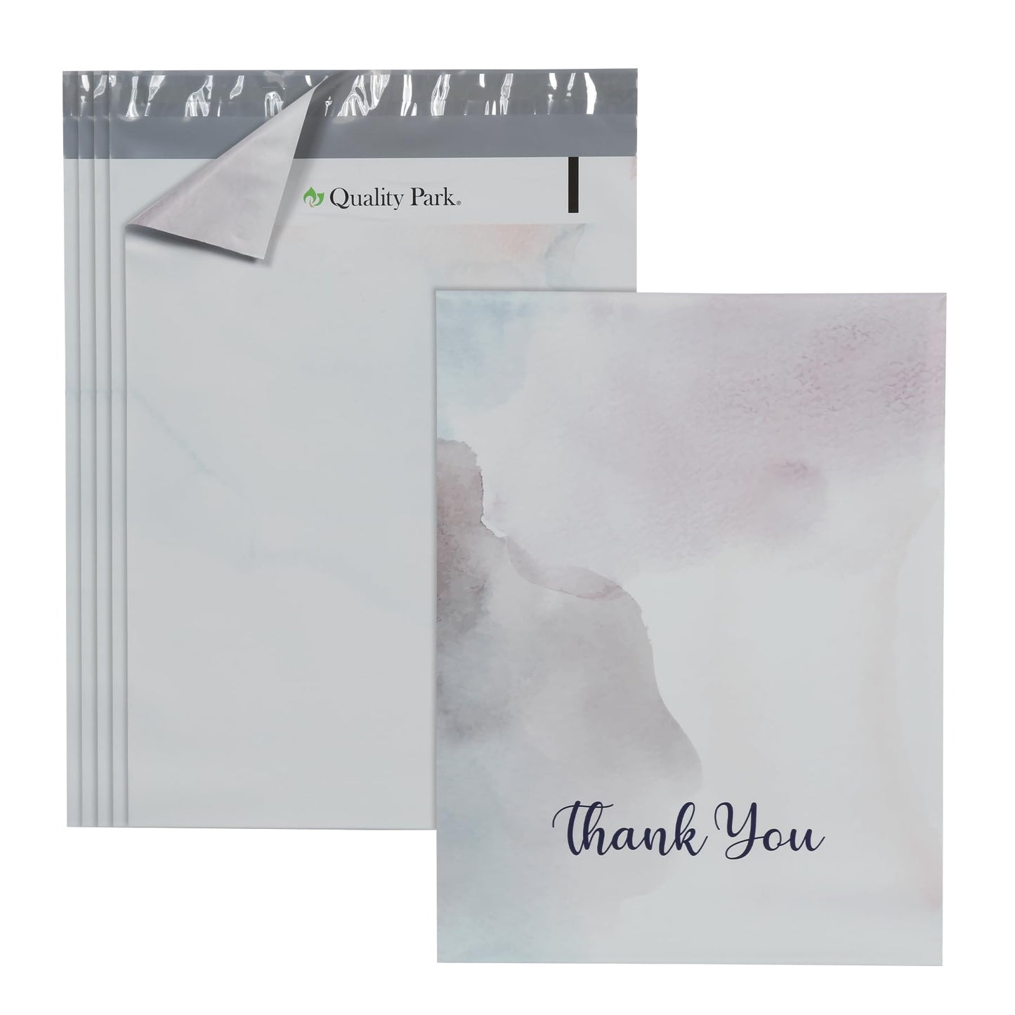 Quality Park Thank You Poly Mailers, 10 x13 Inch Shipping Envelopes, 100 Pack, Self Seal, Waterproof Shipping Bags for Clothing, Watercolor (QUA89302)