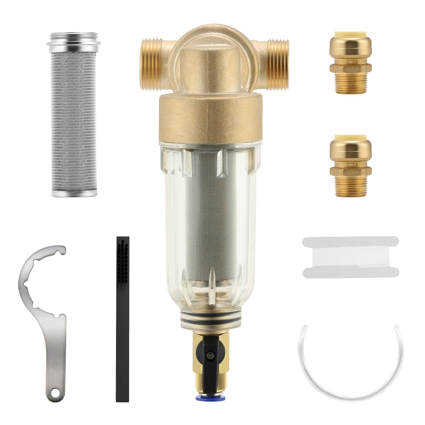 Roastove 360° Mountable Spin Down Sediment Water Filter, Pre-Filter for Whole House, Contains Two 3/4" Push-to-Connect Fittings, Rated at 50 Micron,with an Extra 100 Micron Filter Element