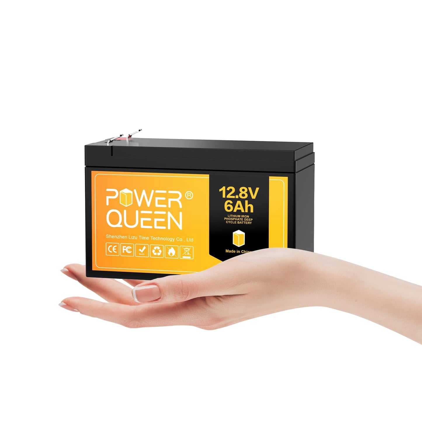 Power Queen 12.8V 6Ah LiFePO4 Battery, IP65 Protection Class, Deep Cycle Battery with Built-in 6A BMS, 4000+ Deep Cycles, Low Self-Discharge Rate, Perfect for Power Tools, Marine Boats, Fish Finder