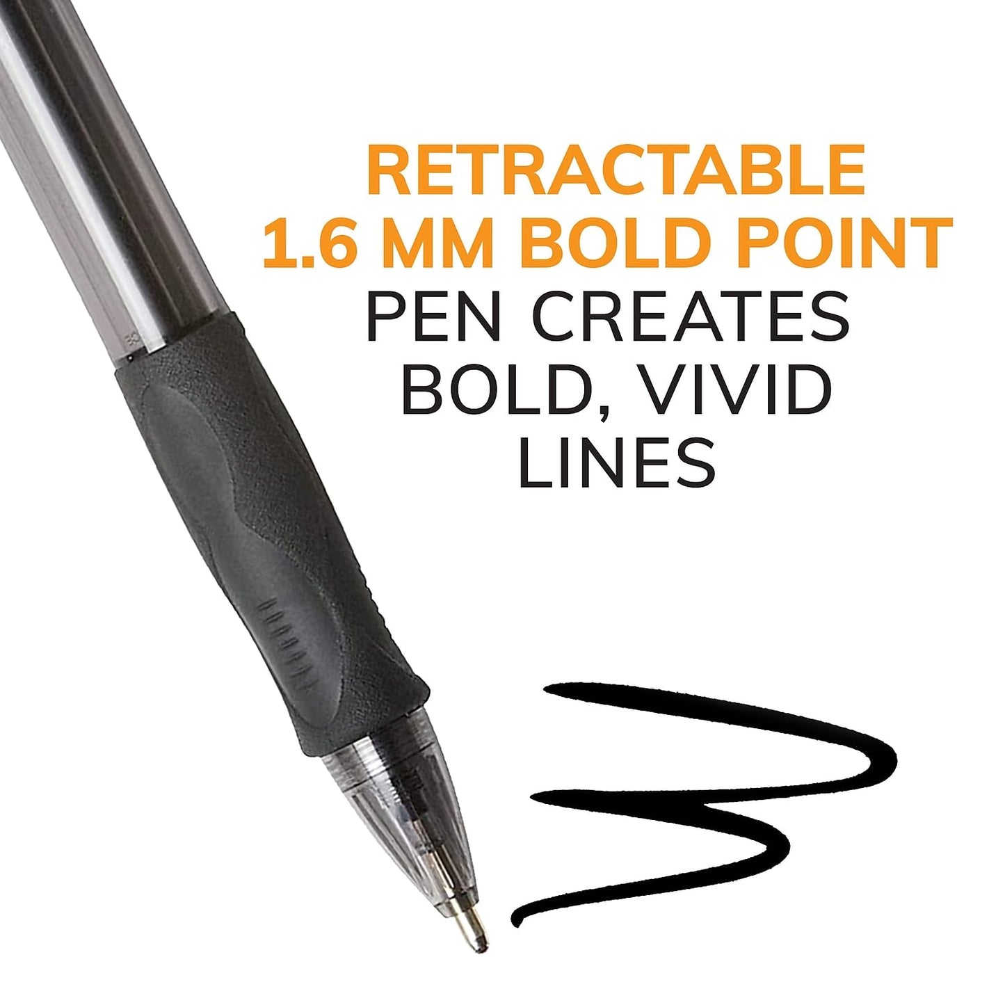 BIC Glide Bold Black Ballpoint Pens, Bold Point (1.6mm), 12-Count Pack, Retractable Ballpoint Pens With Comfortable Full Grip (VLGB11-BLK)