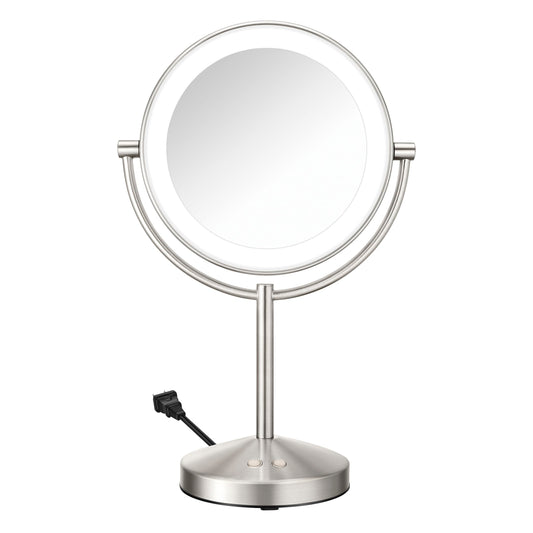 Conair Lighted Makeup Mirror, Double-Sided LED Vanity Mirror with 1X/10X Magnification, 3 Light Settings, 3 Modes, 360° Rotation, Satin Nickel Finish