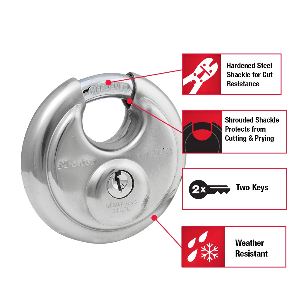 Master Lock 40TRI Shrouded Stainless Steel Disk Padlock with 2-3/4" Wide Body (Pack of 3)