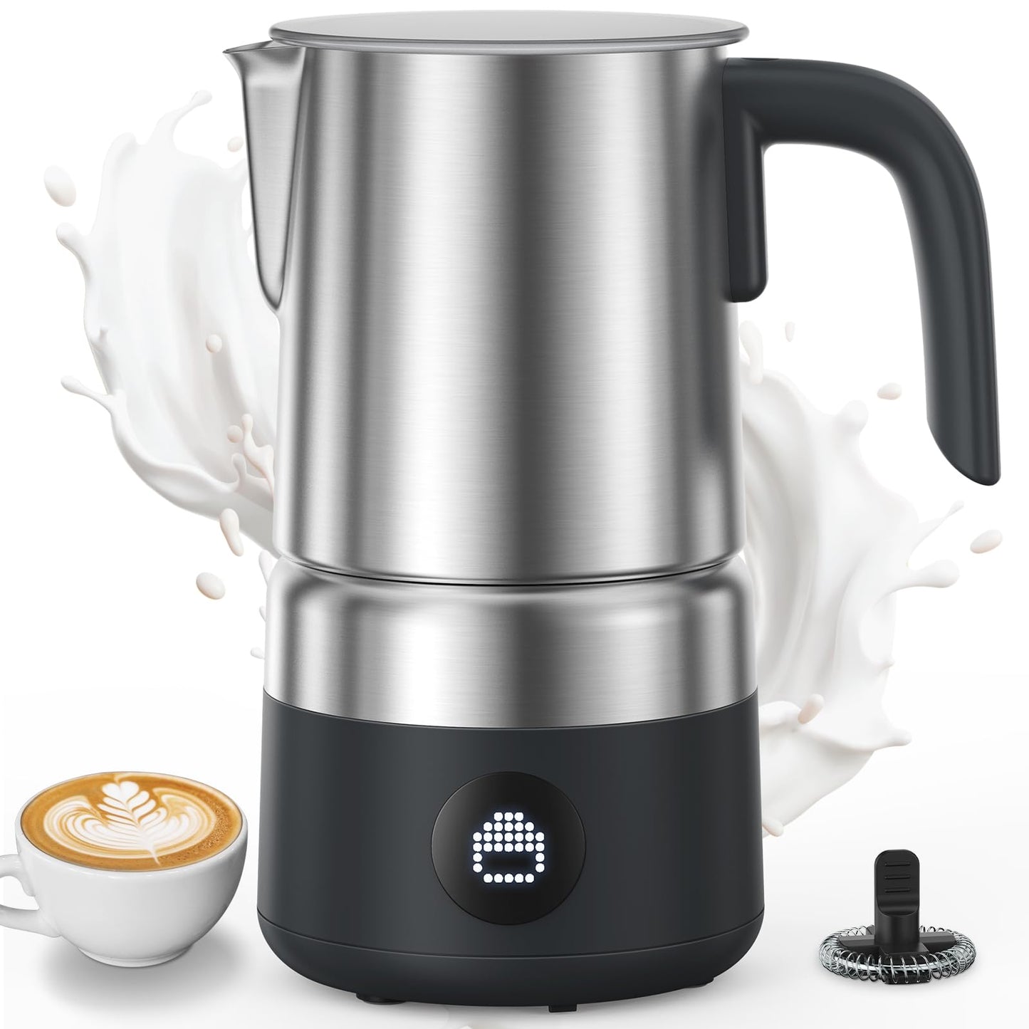 AMZCHEF 8-in-1 Milk Frother Electric, 17oz (500ml) Stainless Steel Mousseur A Lait, Coffee Frother & Steamer for Latte, Cappuccino, Hot Chocolate, Dishwasher Safe