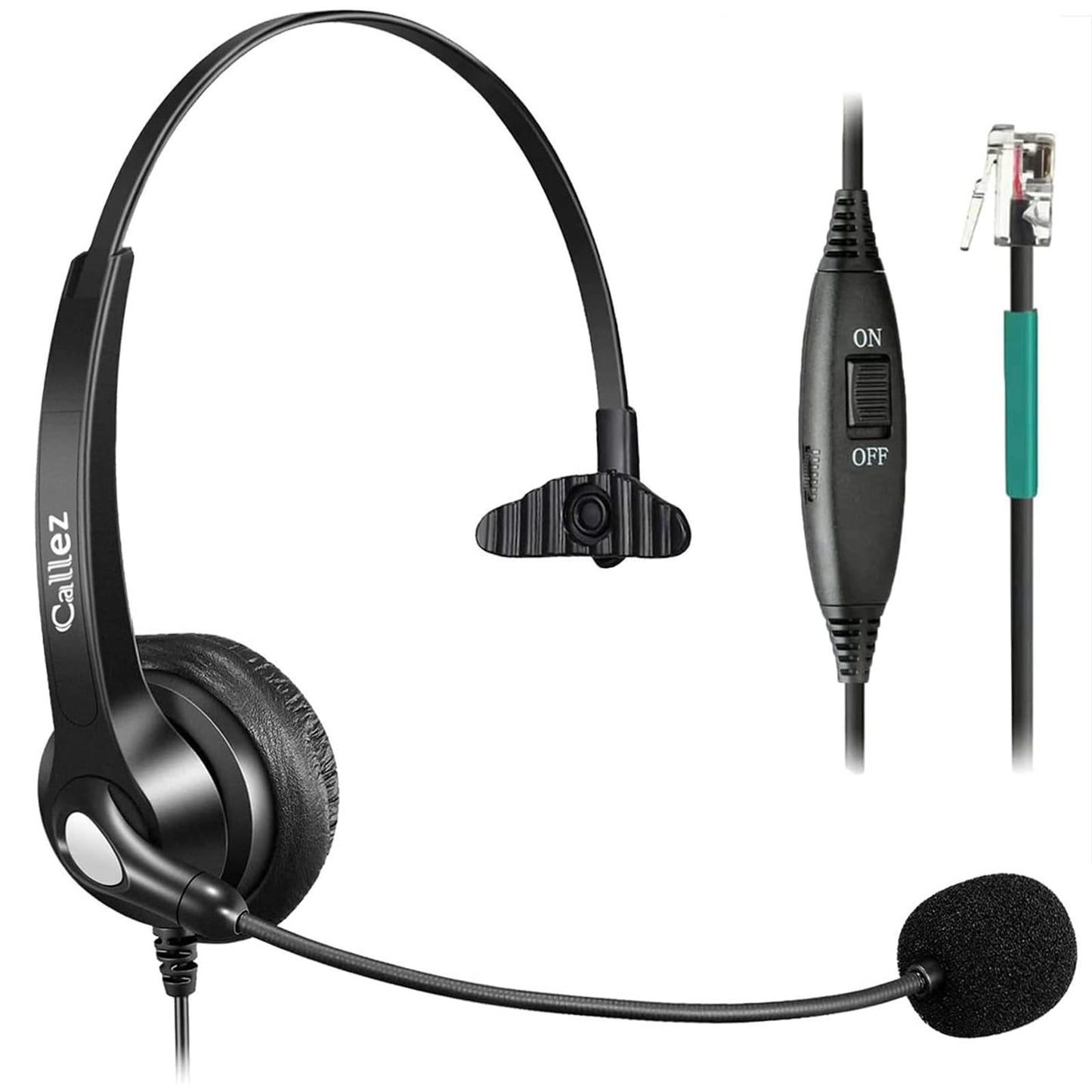 Callez Wired Telephone Headset Mono, Call Center RJ9 Phone Headset with Noise Canceling Mic Compatible with ShoreTel 480 Plantronics T10 Polycom Zultys Toshiba NEC DT300 Landline Deskphones