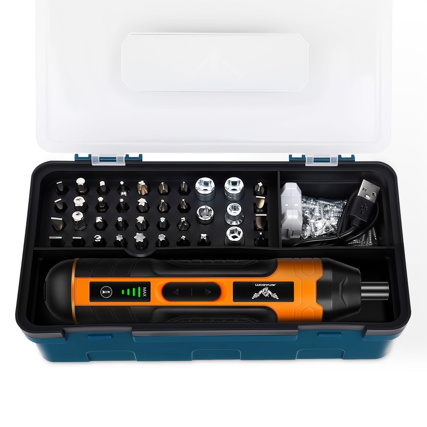 JENABOM 105 in 1 Electric Cordless Screwdriver,4-Gear Torque,LED Light,5N.m Max Adjustable Torque,3.6V Rechargeable Screwdriver for Daily & Light Industrial use (Orange)