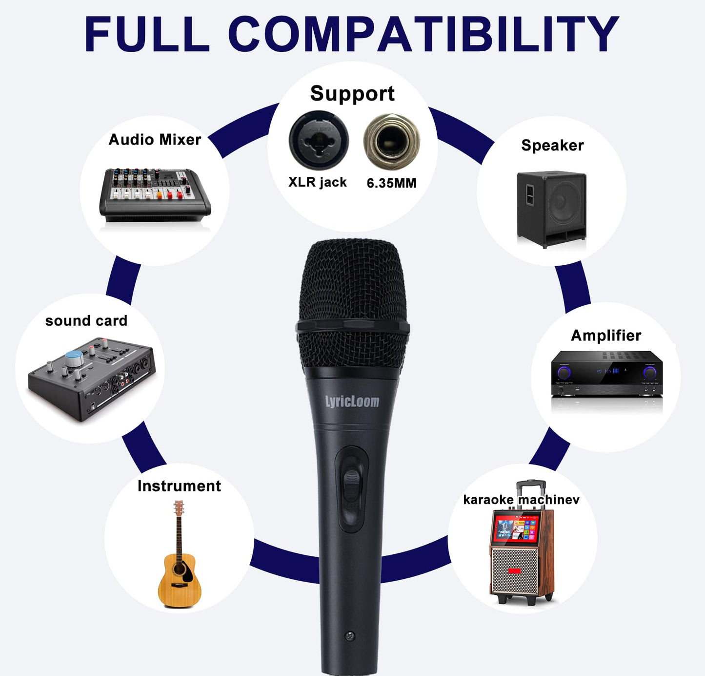 LyricLoom Professional XLR Microphone Wired Set, Metal Vocal Dynamic Microphone with 16.4 XLR Male to Female Cable, Mic with Switch Set. Corded Microphone for Karaoke, Speaker, Singing, Recording