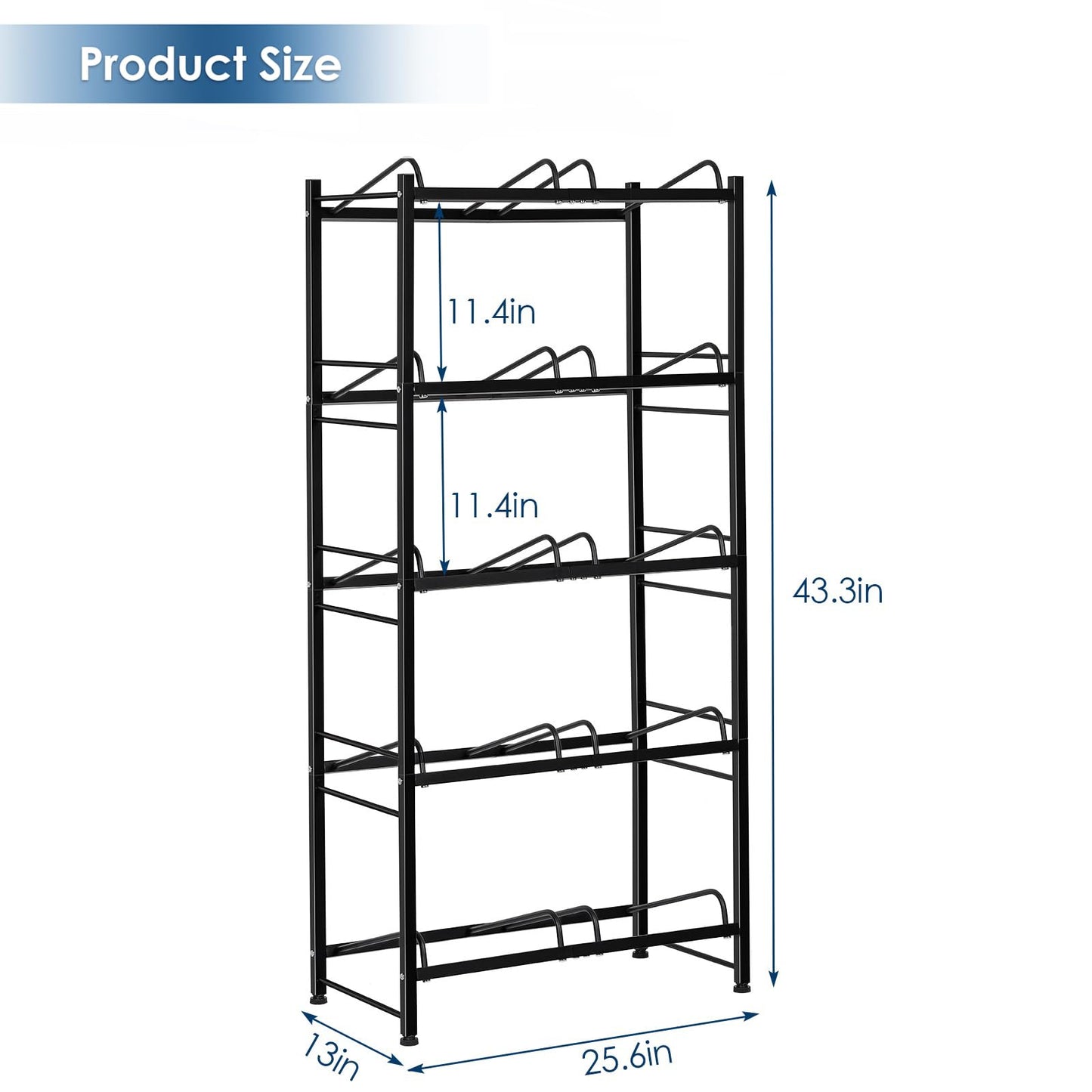 5 Gallon Water Bottle Holder Water Jug Holder 5 Tier Water Jug Rack for 10 Bottles Heavy Duty 5 Gallon Water Jug Stand Organizer Shelf for Home Kitchen Office, Space Save, Black