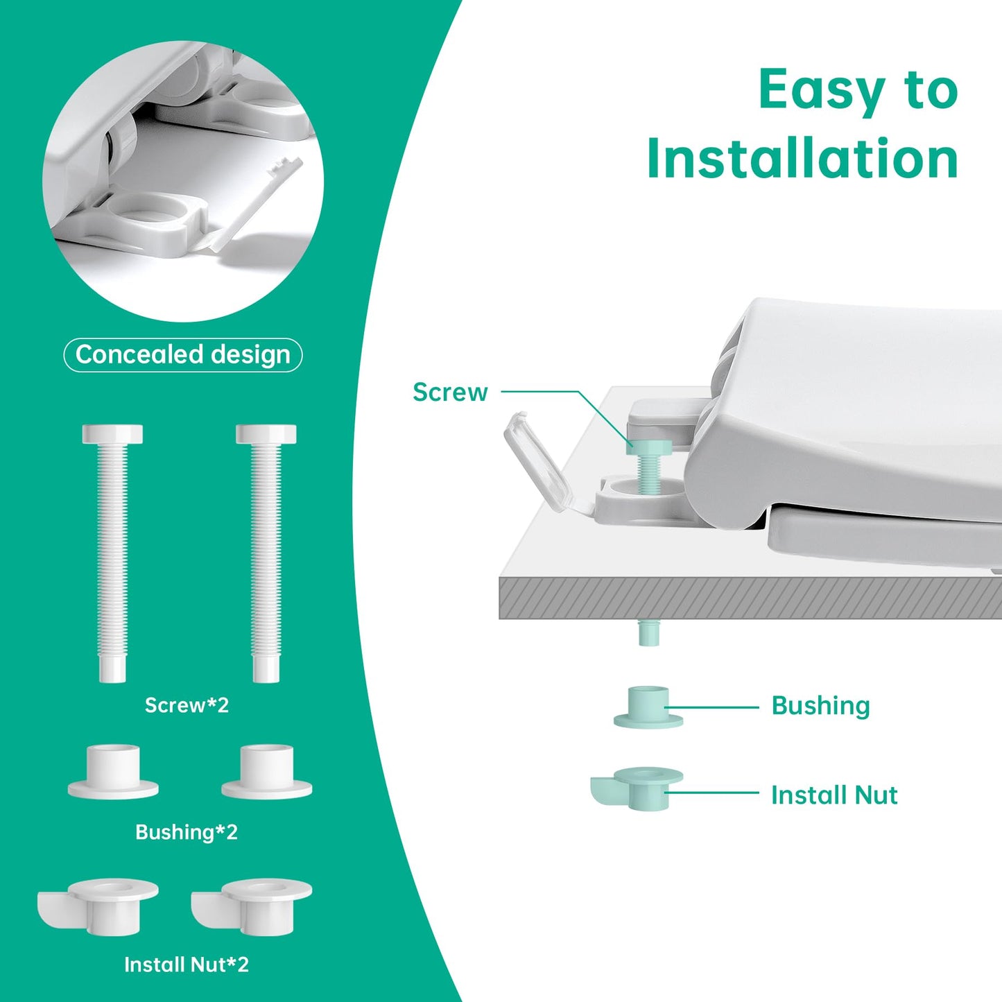 Toilet Seat Elongated, Oval Toilet Seats with Cover Quiet Close, Never Loosen Bumpers, Easy Removing and Cleaning, White, 18.5" L x 14" W