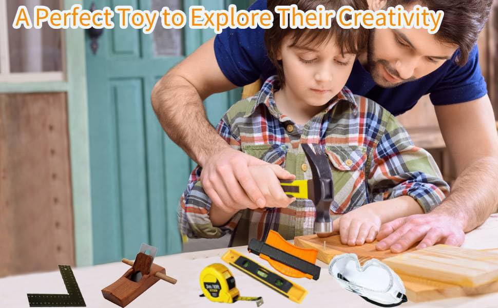 QeeHeng Kids Tool Set，Kids Real Tool Kit with Real Hand Tools, Children Construction Beginner Learning Tools Hammer Box for Home DIY Building and Woodworking, Great Gift for Boys & Girls