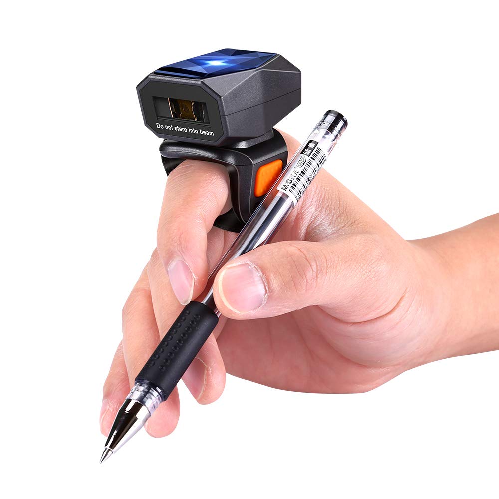 Eyoyo 1D Bluetooth Wearable Ring Barcode Scanner, Portable Mini Finger Bar Code Reader with 2.4G Wireless & USB Wired Connection for iPhone Android iOS, for Book, Warehouse Inventory, Express