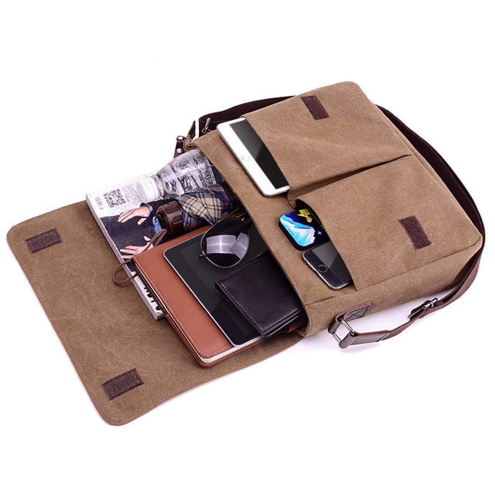 AUGUR Messenger Bag Canvas Casual Shoulder Sling Bag Satchel Messenger Bag for Men Women Work Office Laptop Bag - Coffee