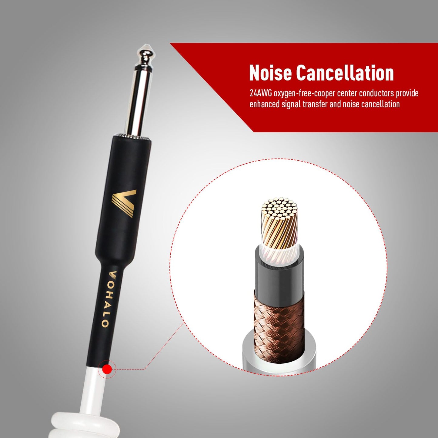 VOHALO Coil Guitar Cable 32 Feet/10M Instrument Coiled Curly Cord for Guitar Bass 1/4 inch Right Angle to Straight White