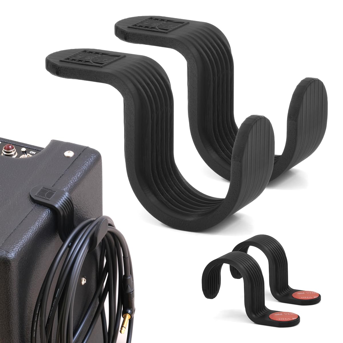 Strumland Music Cable Organizer Set (2-Pack) – Peel-and-Stick Cable Hooks for Guitar, Instrument, and Studio Cables, Adhesive Backing for Desks, Amps, & Surfaces (Pitch Black)