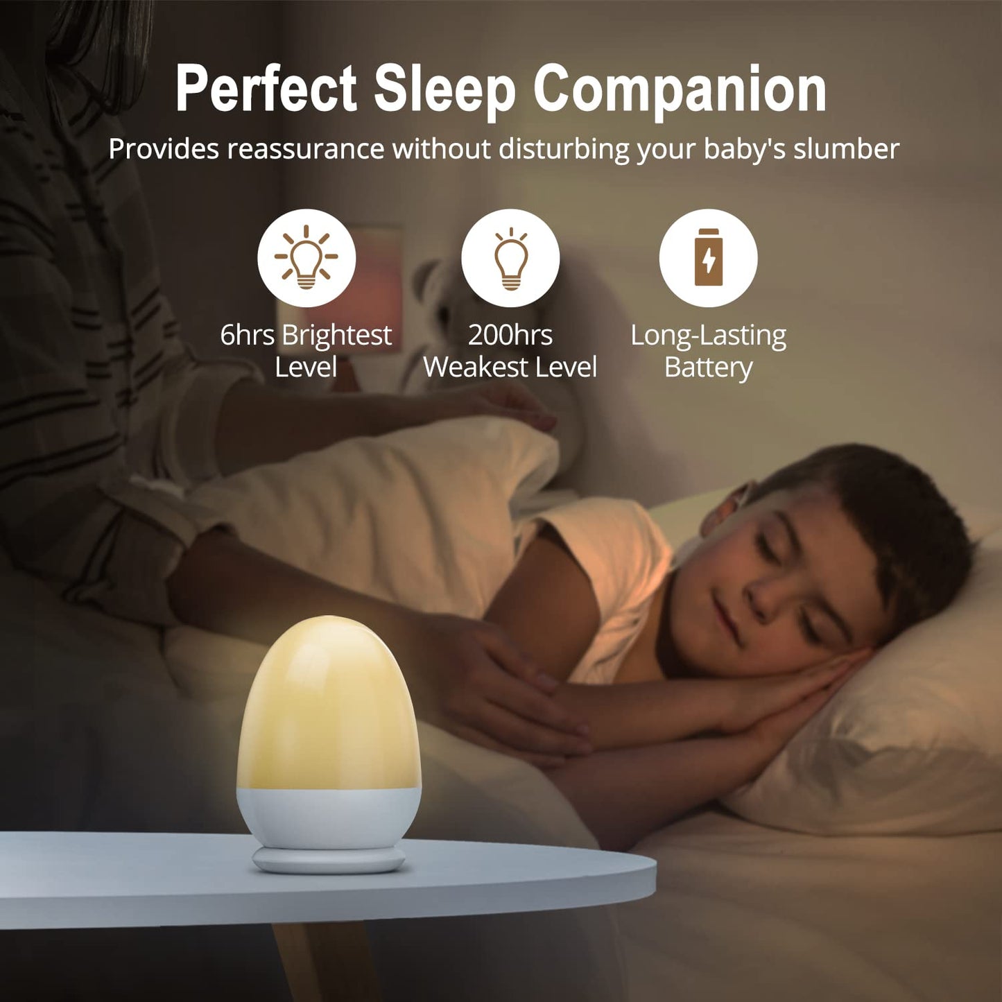 Night Light for Kids, JolyWell Baby Night Light Rechargeable with Stable Charging Pad, Egg Night Light for Nursery, Kids Night Light for Breastfeeding, 1h Timer & Touch Control, White