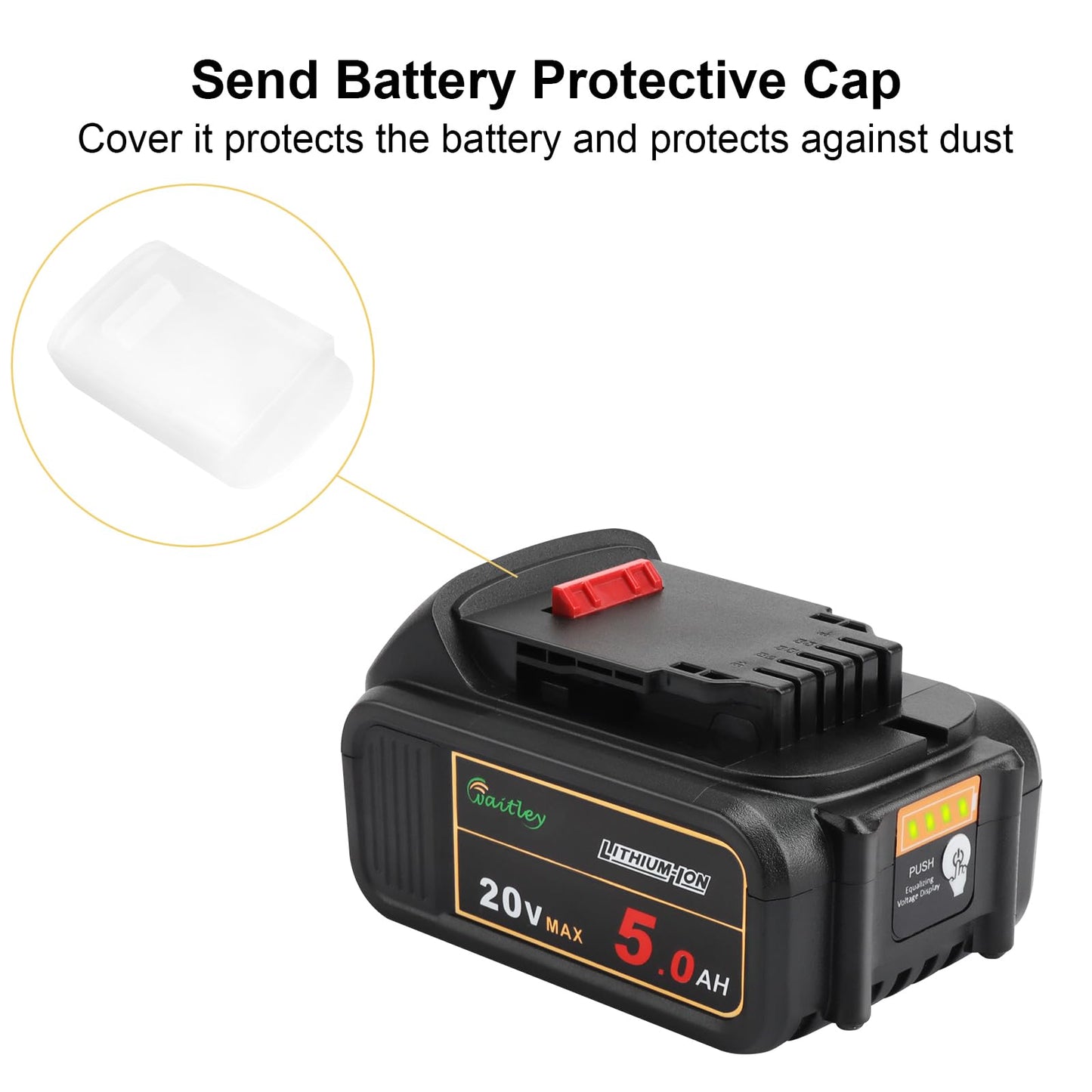 2 Pack Waitley 20V 5.0Ah Replacement Battery Compatible with Dewalt DCB200 DCB203 DCB204 DCD780 DCD785 DCD795 DCF885 DCF895 DCS380 DCS391 Li-ion Battery Tools