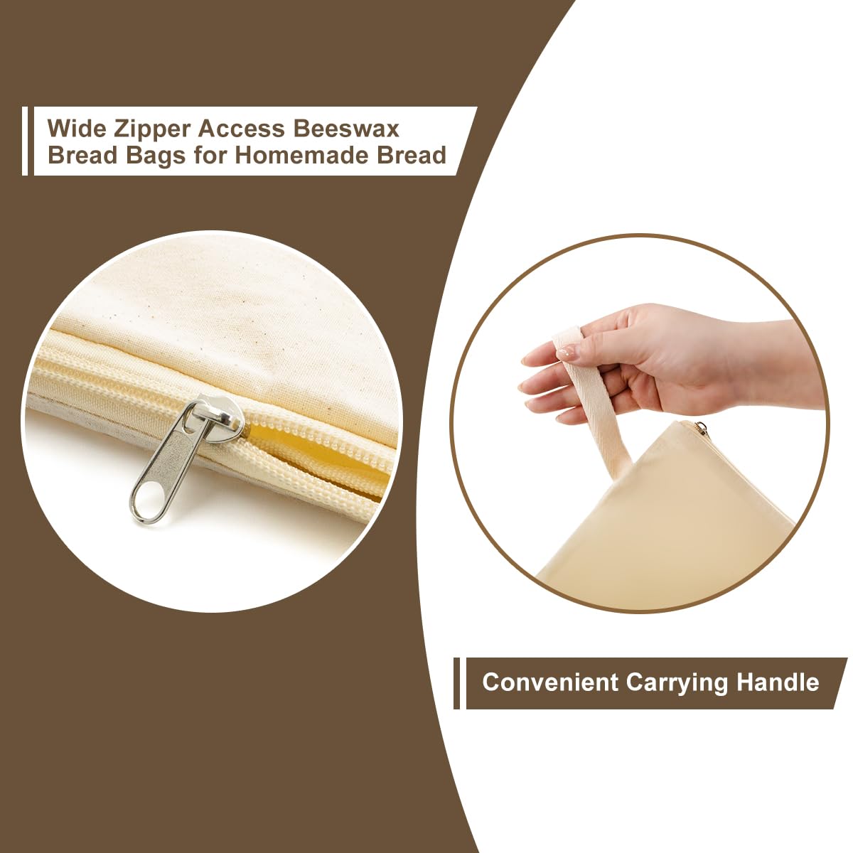 Beeswax Bread Bags for Sourdough & Homemade Bread,2 Pack XXL 17x13x1.2 Inch Reusable Organic Beeswax Linen Cotton Bread Storage with Wide Zipper Access to Keep Fresh,Sourdough Bags with Cleaning Brush