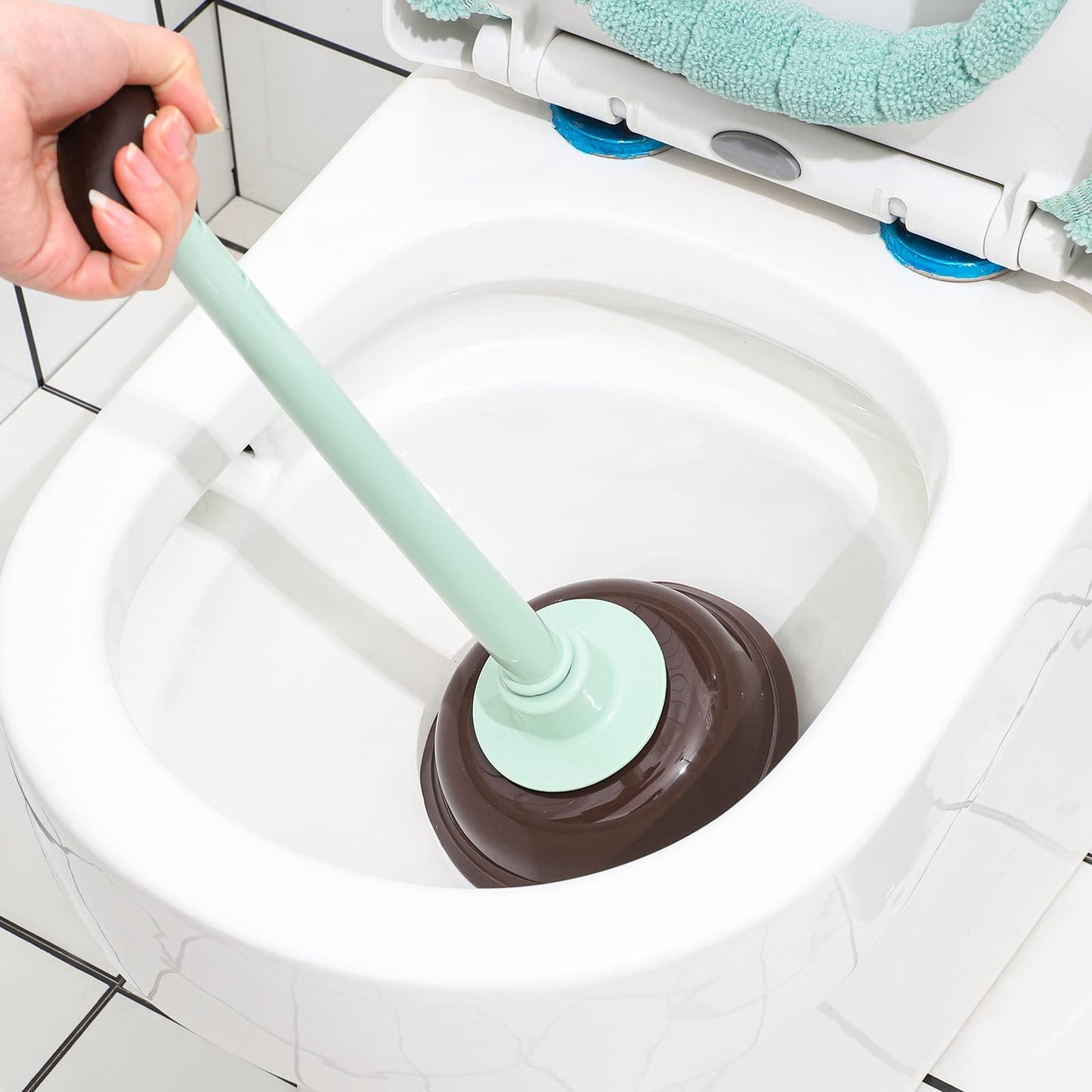 Cq acrylic Toilet Plunger and Brush for Bathroom Cleaning, Green, 1 Pack
