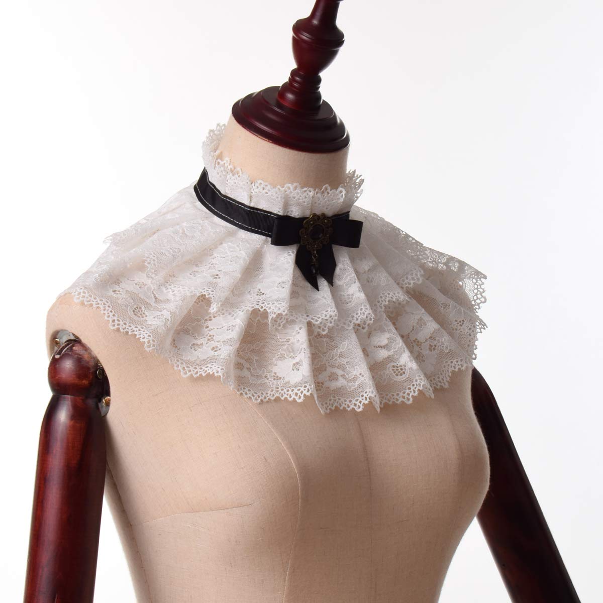 BLESSUME Lolita Neck Collar Elizabethan Ruff Gothic Lace Neck Ruff Collar (White 2)