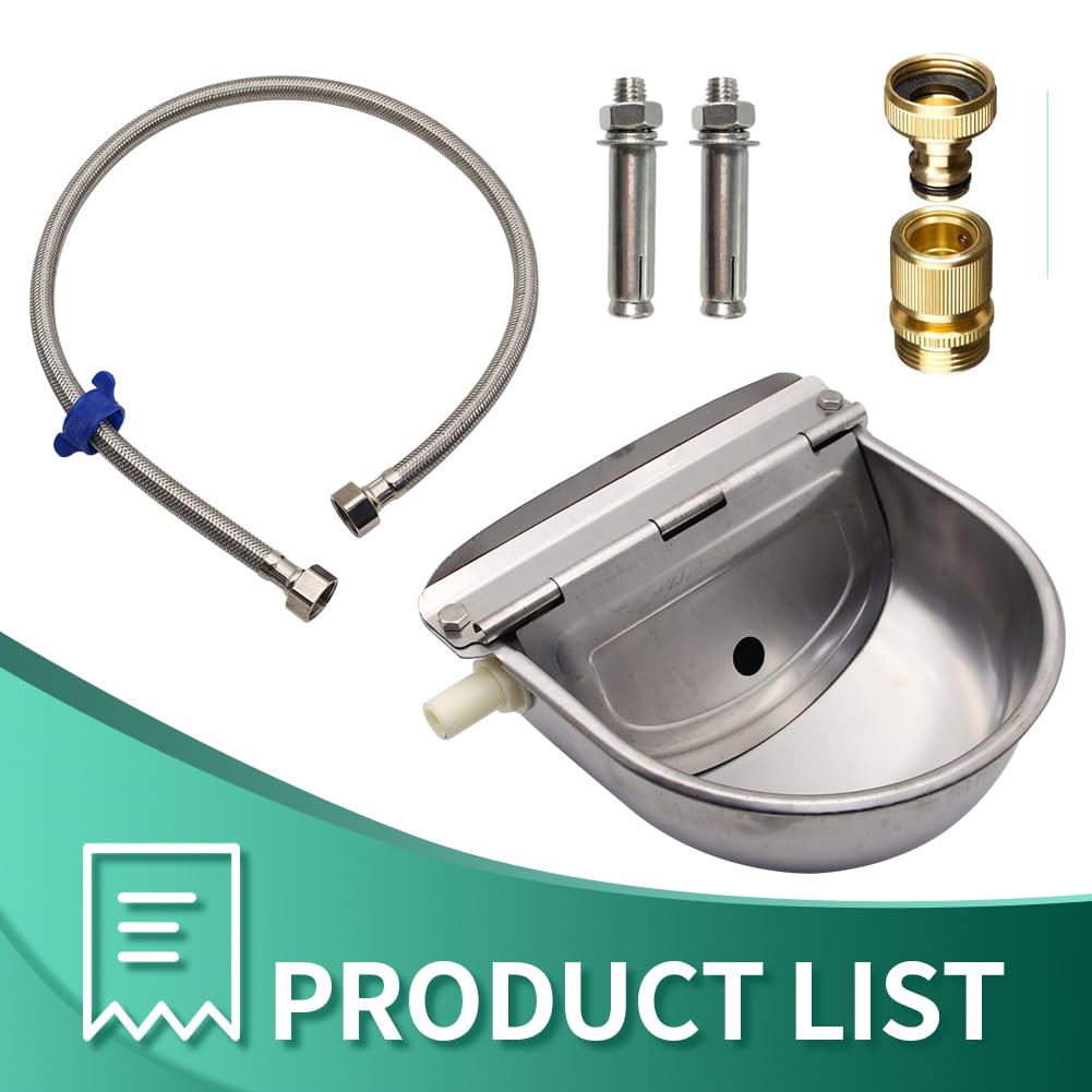 Lucky Farm Automatic Cattle Waterer Horse Sheep Goat Pig Dog Water Trough 4 in1 Livestock Watering Equipment (Water Bowl& Pipe &Adaptor &Mounting Screws)