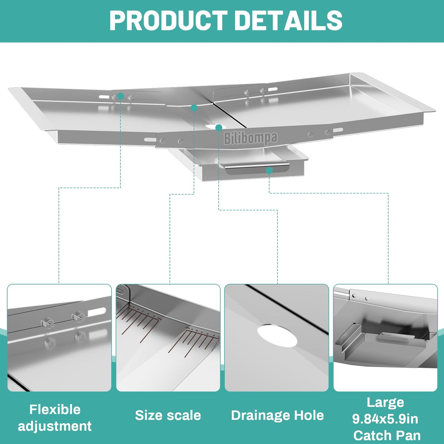 Grease Tray with Catch Pan for Party BBQ, Universal Adjustable Stainless Steel Grill Replacement Parts for Expert, NEXGRILL, Dyna Glo, BHG, Kenmore, Uniflame, Backyard and More (24" - 30")