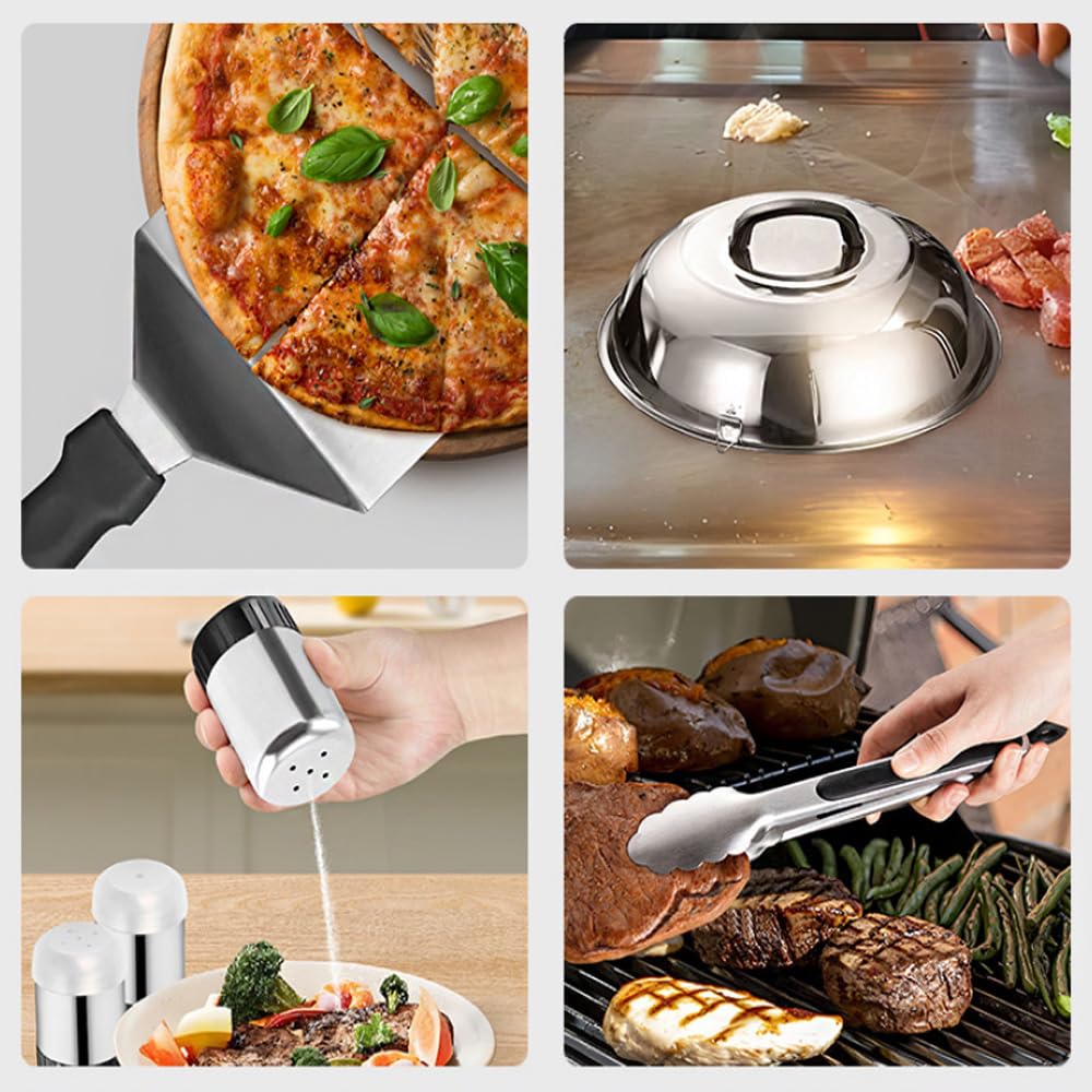 21Pcs Griddle Accessories Kit, Flat Top Grill for Blackstone and Camp Chef Metal Spatula Tools Set with Burger Press Scraper Basting Cover Grilling BBQ Cooking Kit, for Outdoor Grilling BBQ Cooking