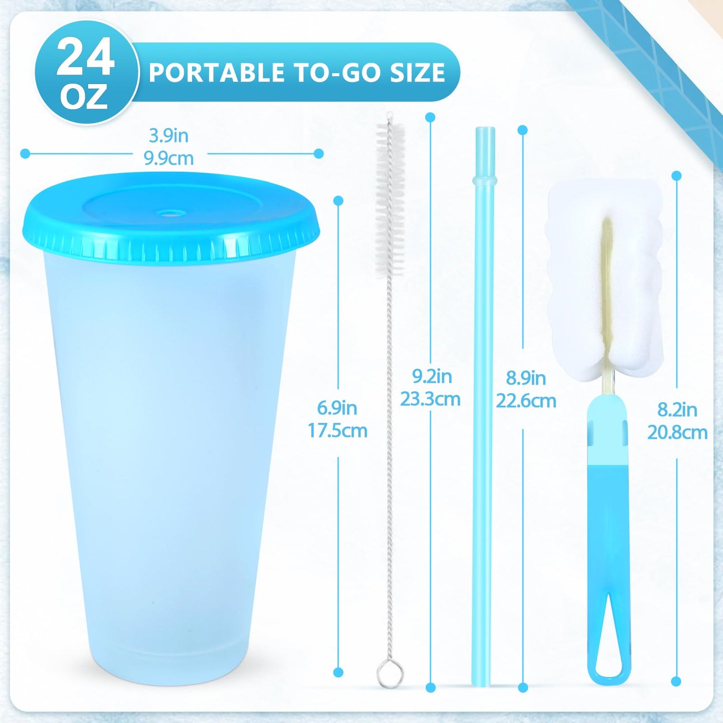 EASEVE 12 Pack 24oz Color Changing Cups Tumblers with Lids & Straws Cover - Reusable Plastic Iced Coffee Cup Party Tumbler for Adults Travel Mugs for Drinks (with Straw Cover)