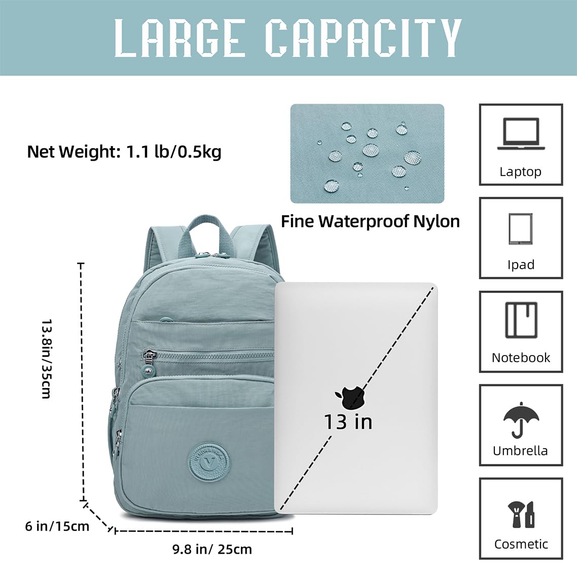 Hiking Waterproof 13" Laptop Backpack Purse for Women and Men,Travel Backpack