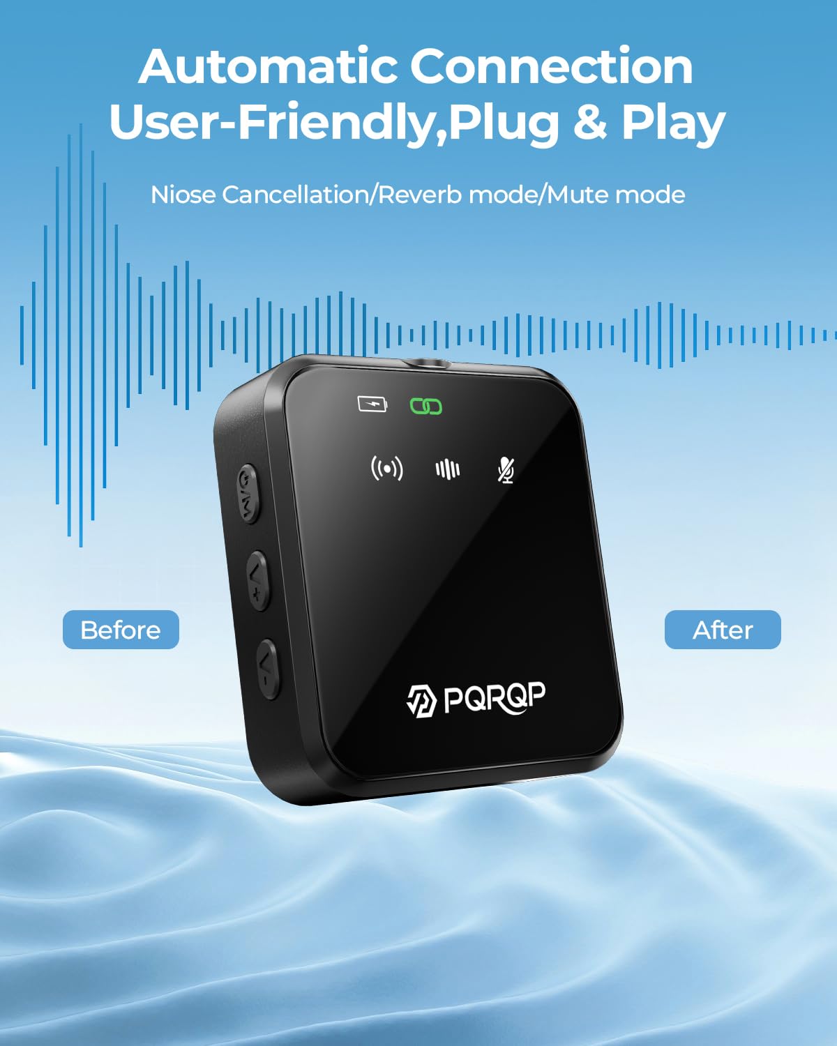 PQRQP 3-in-1 Mini Microphone for iPhone/Android/Camera, Hi-Fi Audio, 48kHz/24-bit,Wireless Microphone, 328ft Range, 18H Battery, Lapel Mic with Noise Reduction for TikTok, YouTube