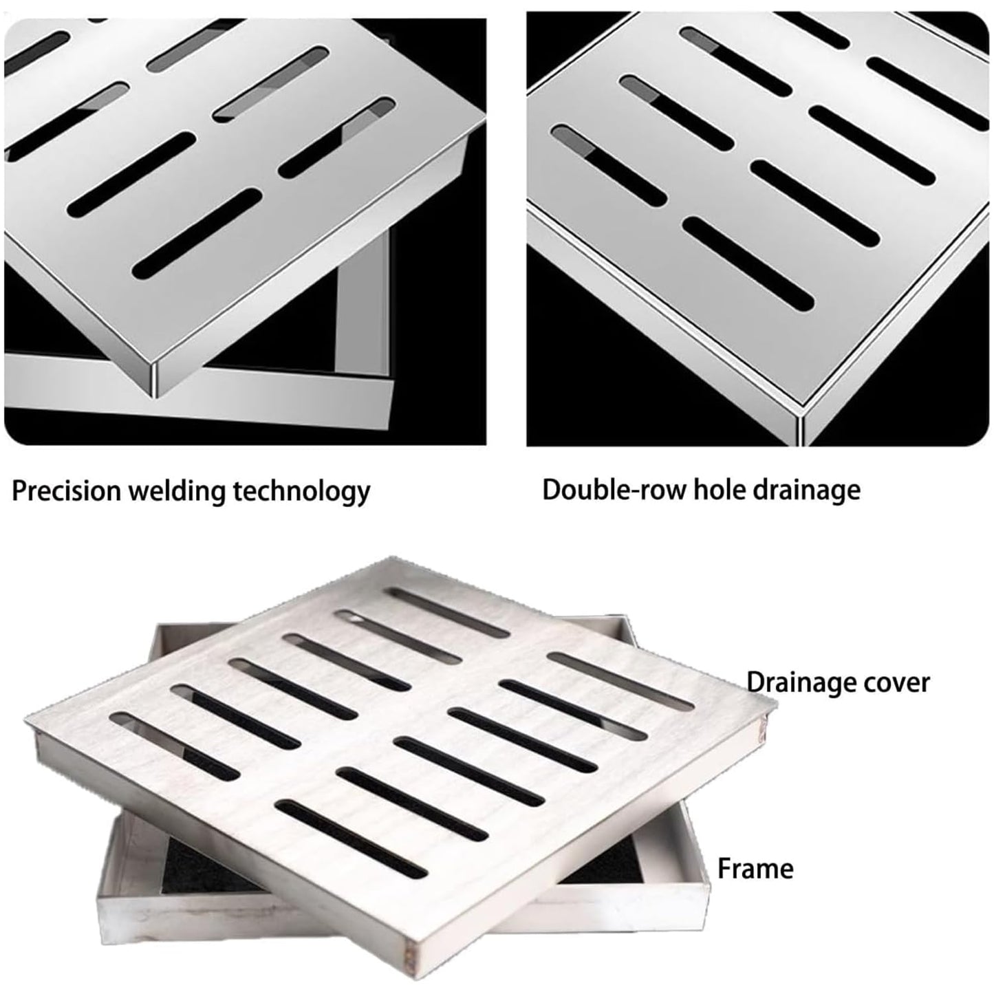 Yharnamite Square Catch Basin Drain Grate, Outdoor/Indoor Stainless Drainage Trench Cover, Rain Gutter Drainage Strainers, Rainwater Grating Floor Drain for to Block Debris (30x30x2cm)