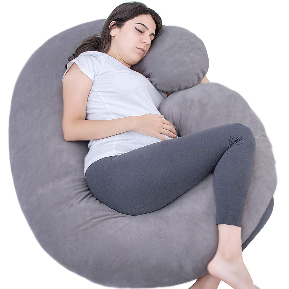 1 MIDDLE ONE Pregnancy Pillow, C Shaped Full Body Pillow for Maternity Support and Pregnant Women Sleeping with Velvet Cover (Dark Grey)