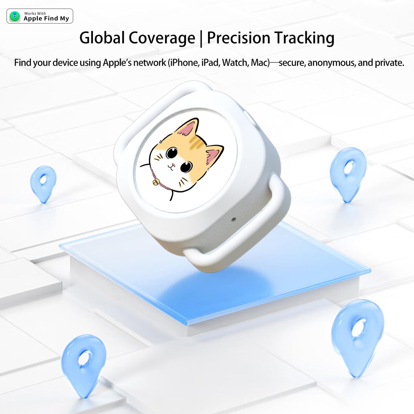 Smart Pet Tracker with Collar Holder – Lightweight 10g Pet Location Tracker for Dogs and Cats, Long Battery Life, No Monthly Fee, Bluetooth & Find My Compatibility, Waterproof, Safe & Durable (Black)