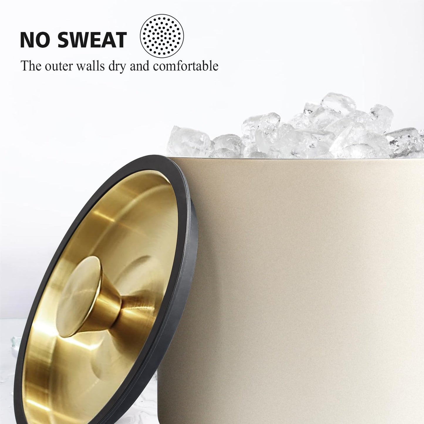 3.2L Modern Insulated Ice Bucket with Silicone Lid, Scoop, Strainer, Double Wall Stainless Steel Ice Bucket for Parties & Cocktail Bar,Ideal for Gift