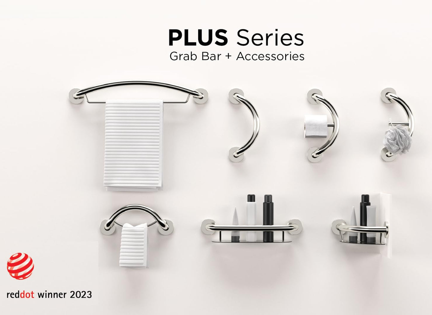 HEALTHCRAFT Plus 2-in-1 Shampoo Shelf and Grab Bar, 19.5 inch | ADA Compliant Wall-Mounted Safety Grab Bar for Bath and Shower, Brushed Steel Handicap Grab Bar for Seniors, 500 lbs Capacity