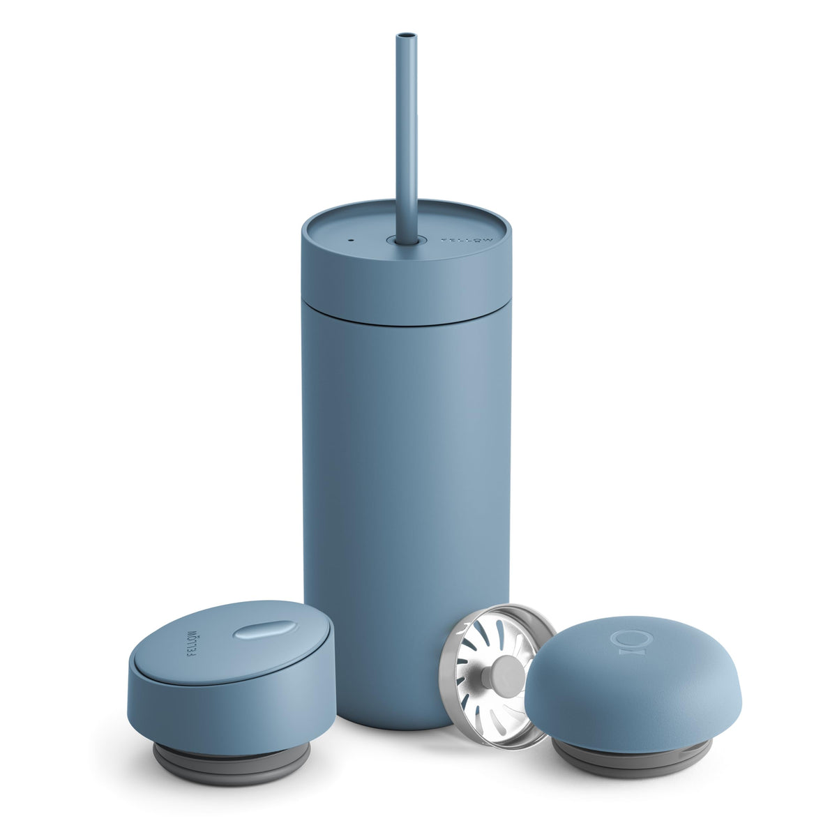 Fellow 16 oz Carter Bundle (3 in 1) Travel Mug with Slide-Lock, Move & Cold Lids with Straw - to-Go Coffee Tumbler, Ceramic Interior & Vacuum-Insulated Stainless Steel - Coffee Cups-Hazy Blue