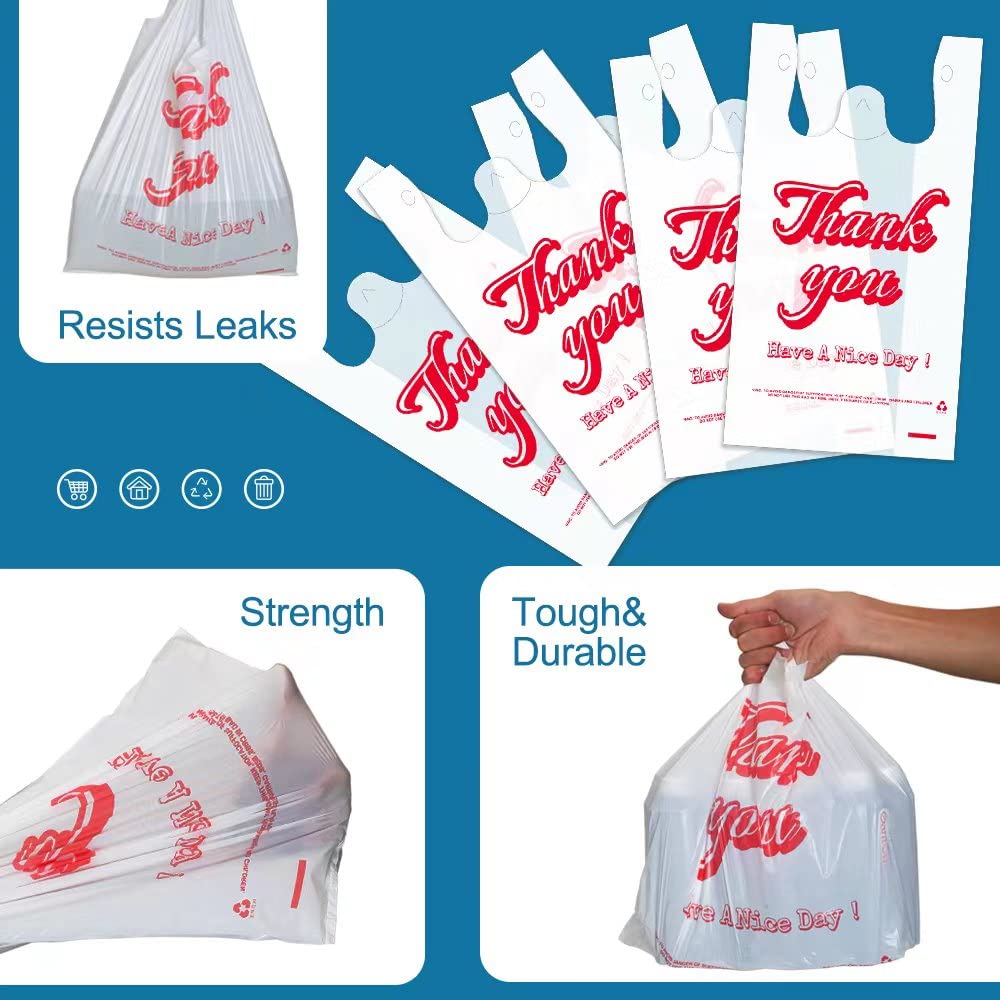Plastic Bags with Handles Plastic bag – 400 Count T-Shirt Shopping Bags, 11.5"x6.25"x21" Grocery Bags for Retail, Supermarket, Takeout, Thank you bag, Plastic Grocery Bags