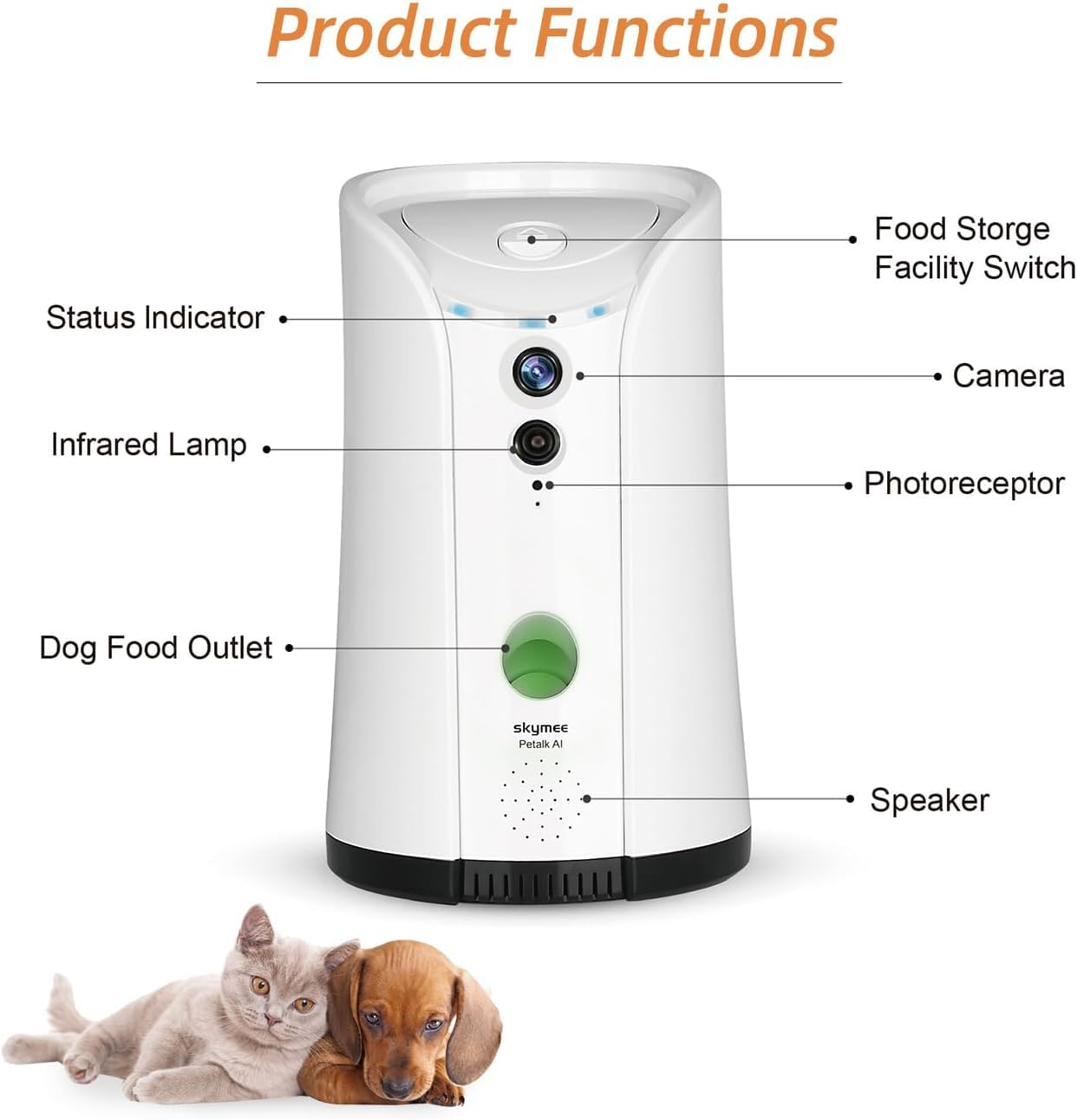 SKYMEE Dog Camera Treat Dispenser,WiFi Full HD Pet Camera with Two-Way Audio and Night Vision,Compatible with Alexa(White)