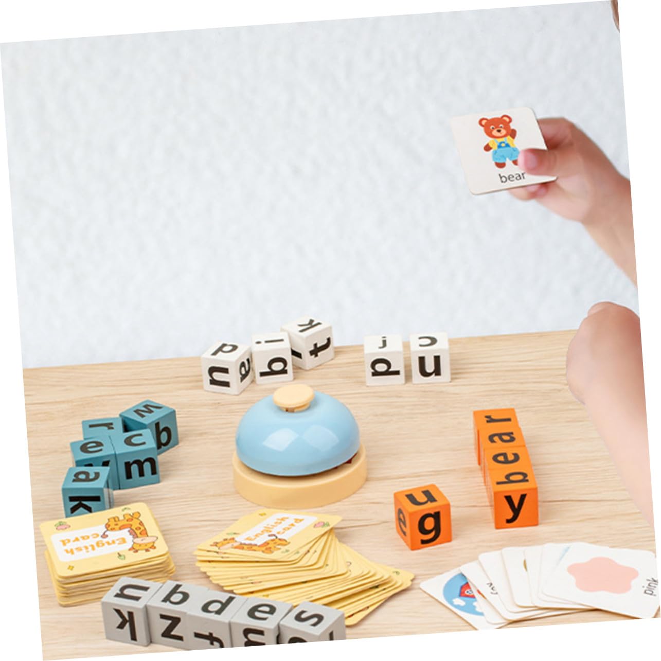 BESTonZON Alphabet Blocks Spelling Game with Word Cards and Bells Early Learning Educational for S English