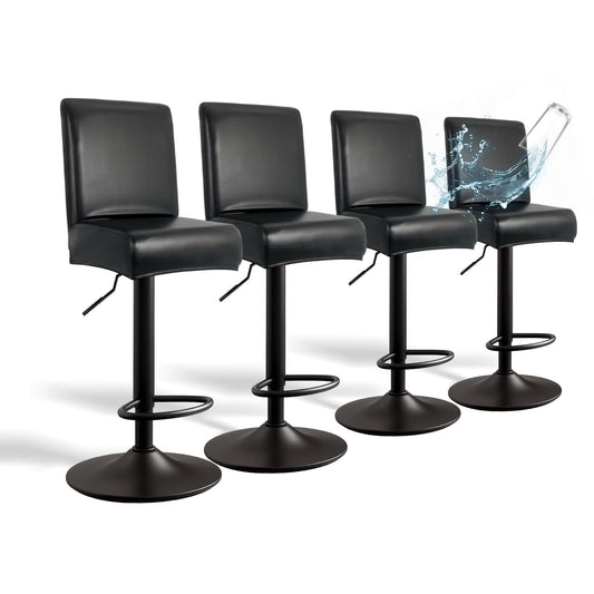 PU Leather Bar Stool Covers with Backs, 4 Pack Stretch Waterproof Bar Stool Chair Covers Washable & Comfortable Barstool Covers Slipcovers with Back for Pub/Counter/Dining Room Decoration (Black)