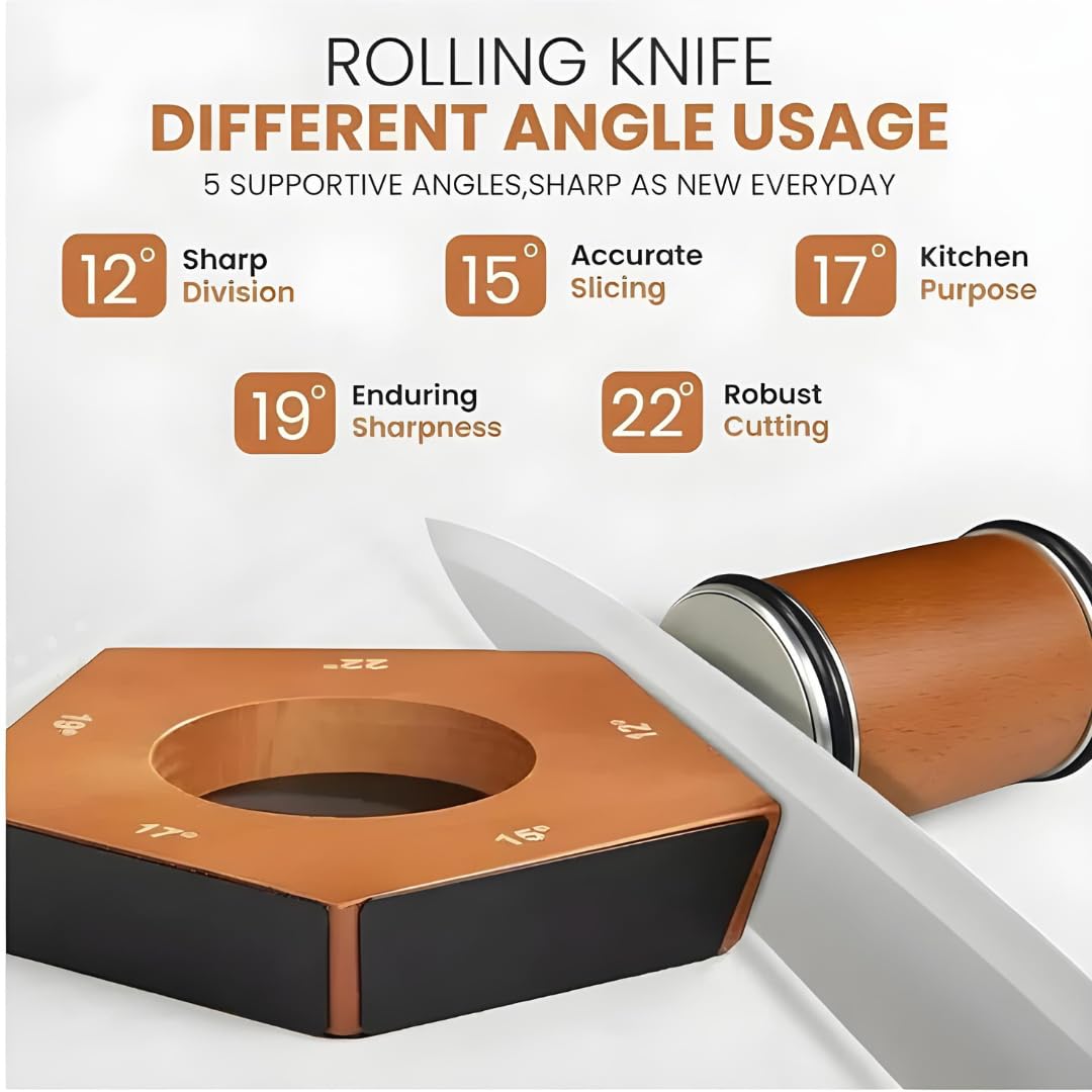 5 Angles Stainless Steel Rolling Knife Sharpener with 400, 1000 & 3000 Replacement Discs - Blunt Knife Sharpening Kit with 12°, 15°, 17°, 19° and 22° Sharpening for Kitchen & Chef's Knives