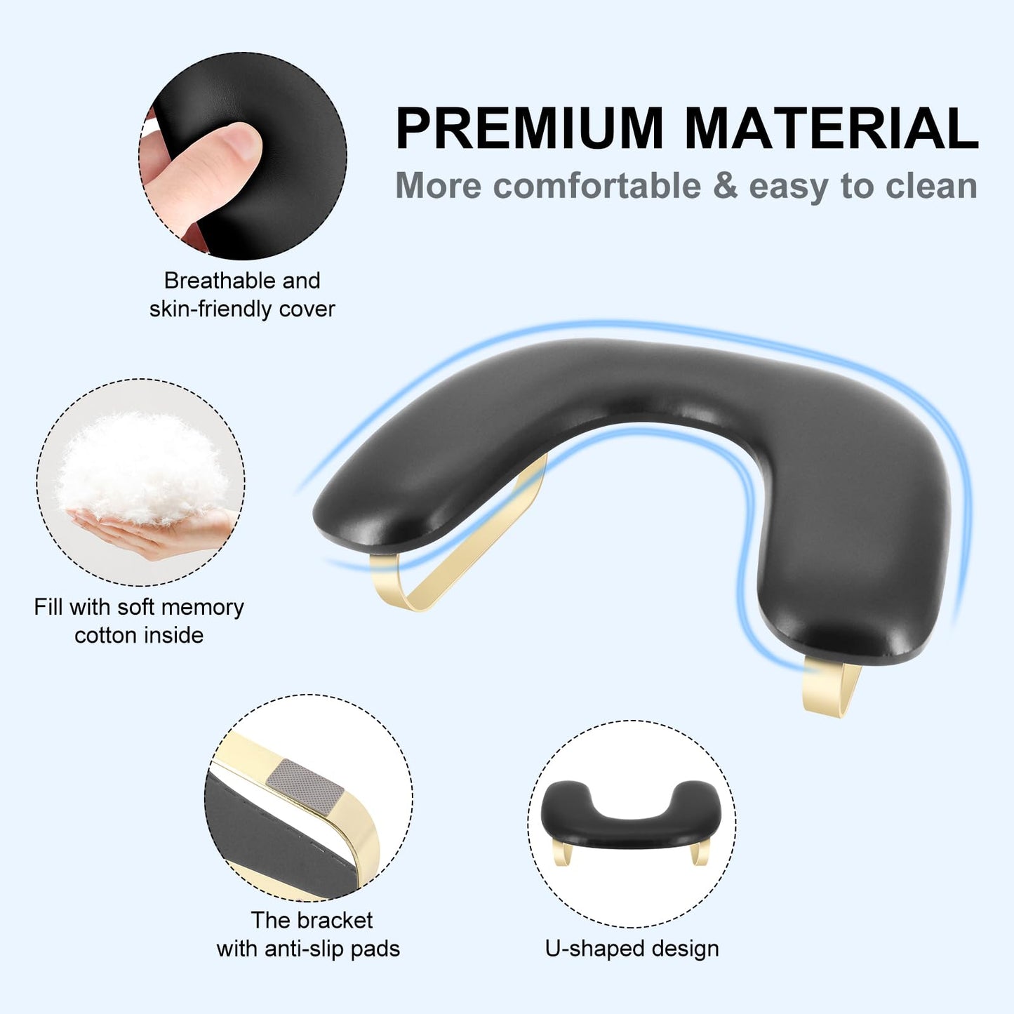 Arm Rest for Nails Tech,Comfortable Leather U Shaped Manicure Hand Rest Pillow Cushion,Ergonomic Slope Nail Arm Rest Stand for Nails Salon,Detachable Bracket,Easy to Clean(Black）