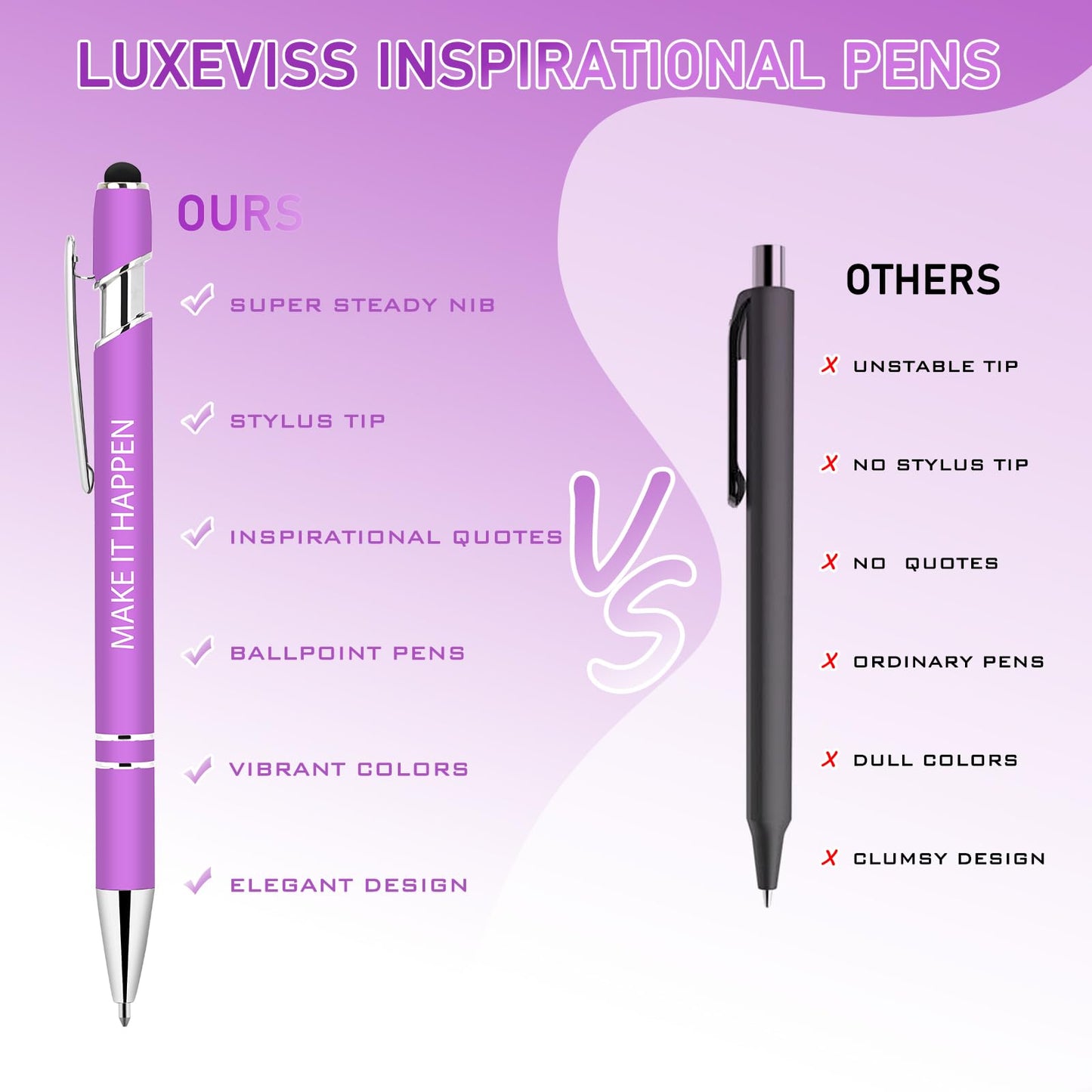 Luxeviss 30 Pcs Inspirational Pens Bulk - Motivational Ink Ballpoint Pen with Quotes Stylus Tip Nurse Gifts for School Coworkers Office Supplies