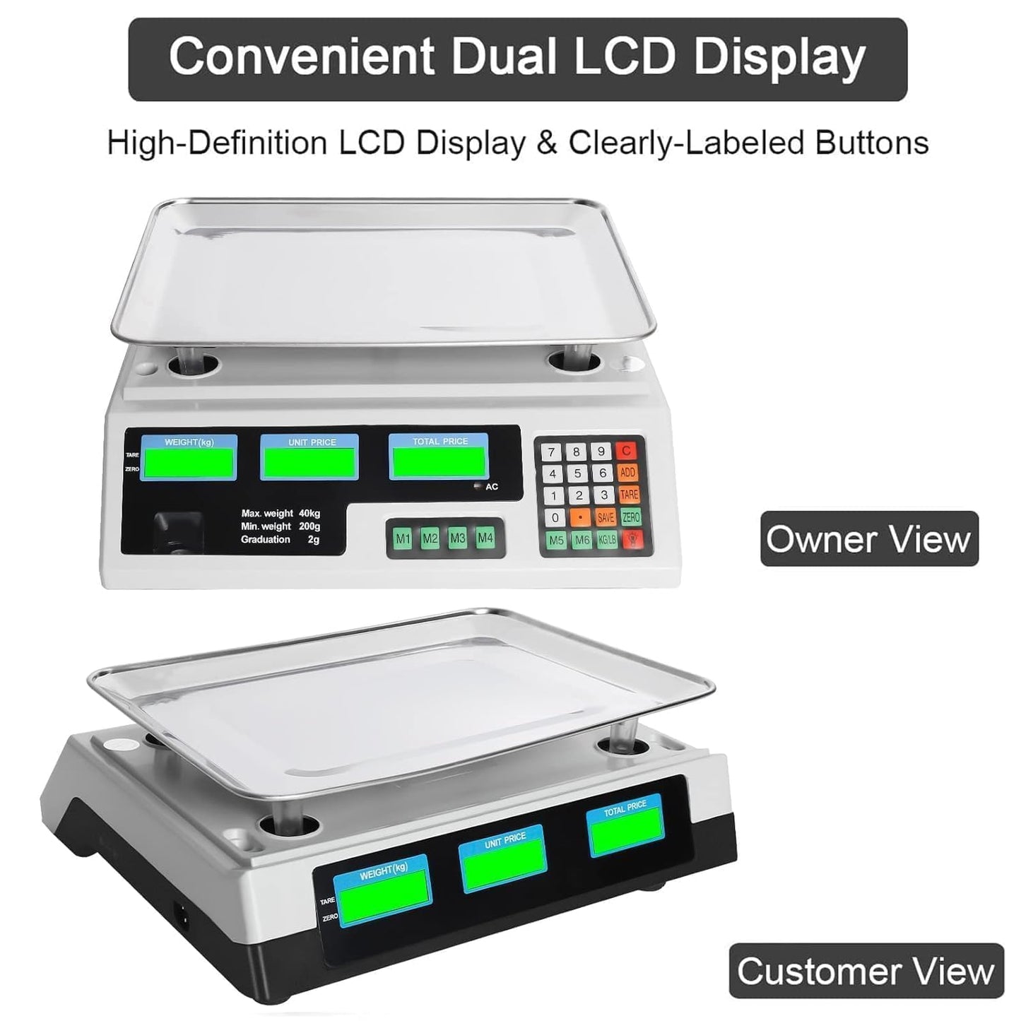 60LB LCD Electronic Price Computing Scale 30KG Scale LCD Digital Commercial Food Weight Scale for Electrical Computing Retail Counting Equipment for Kitchen Stores Restaurant Market Farmer ﻿