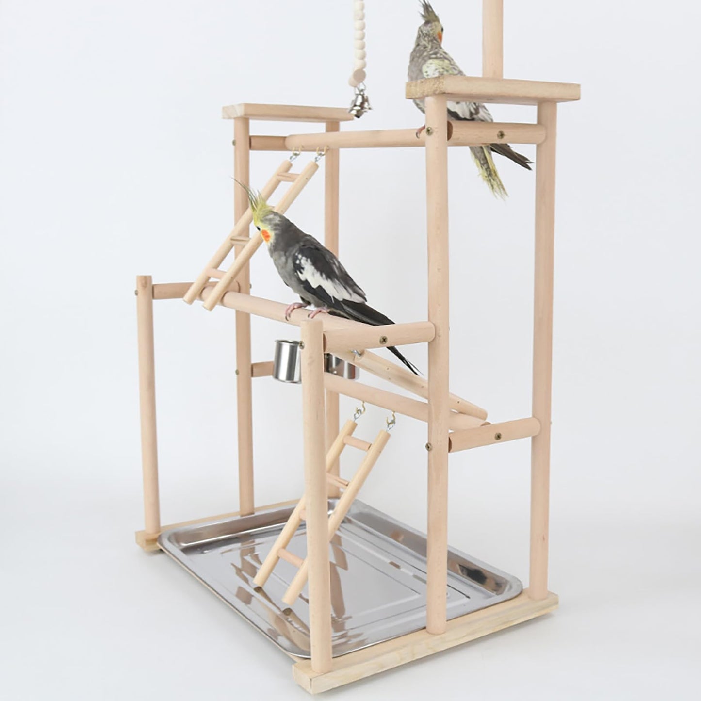 RoseFlower Wooden Bird Playground, Parrot Playstand with Perches, Ladder, Swing, Feeder Cups, Tray for Conure, Parakeets, Budgie, Cockatiels, Lovebirds