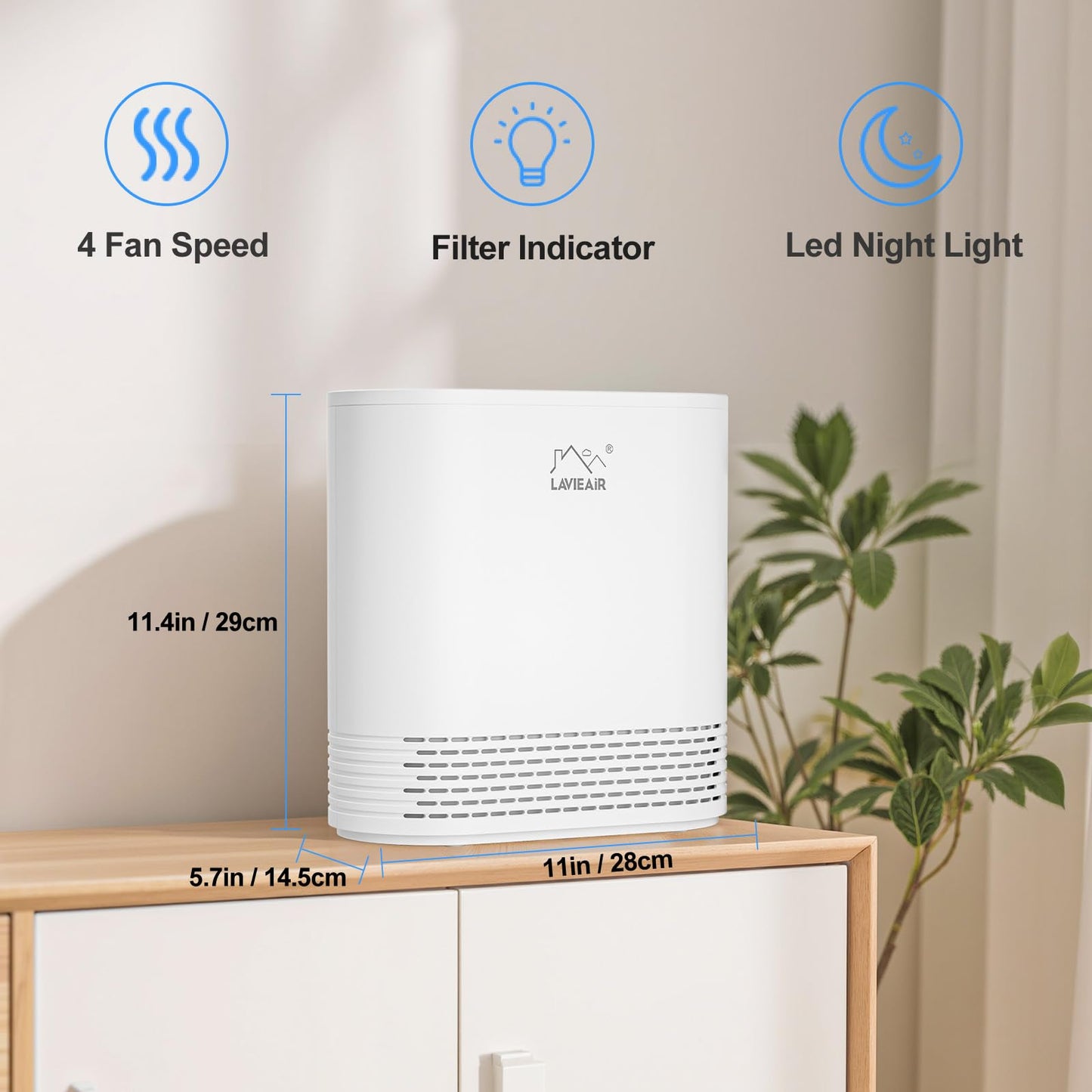 LAVIEAIR Air Purifier for Bedroom, Home Large & Small Rooms up to 20㎡, 3-in-1 Air Filter & Cleaner with H13 True HEPA Filter, Removes 99.97% of Smoke, Allergies, Pet Dander, Odors, Dust & Pollen