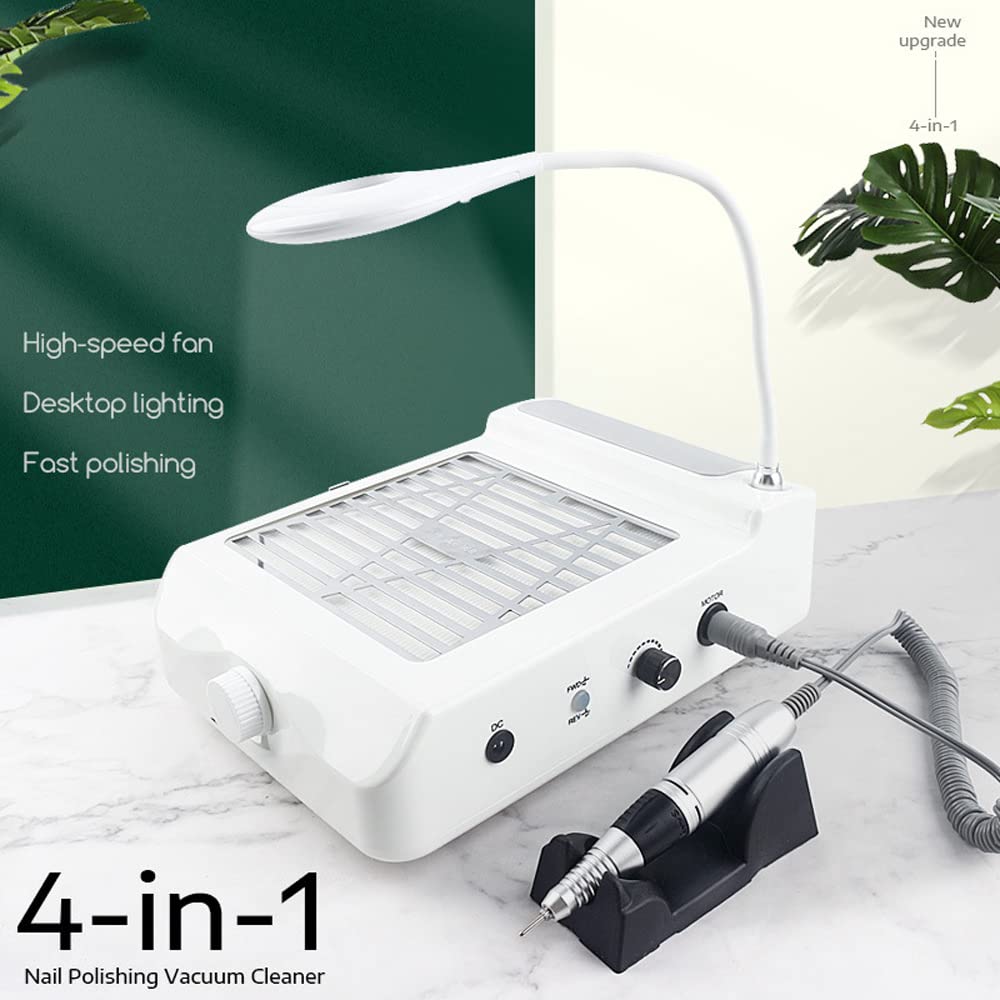 Nail Kit Set Professional Acrylic-Nail Dust Collecter-Electric Nail Drill 35000 RPM -80W Dust Collector For Nails - LED Table Light - for Nail Salon And Everyday Home Use