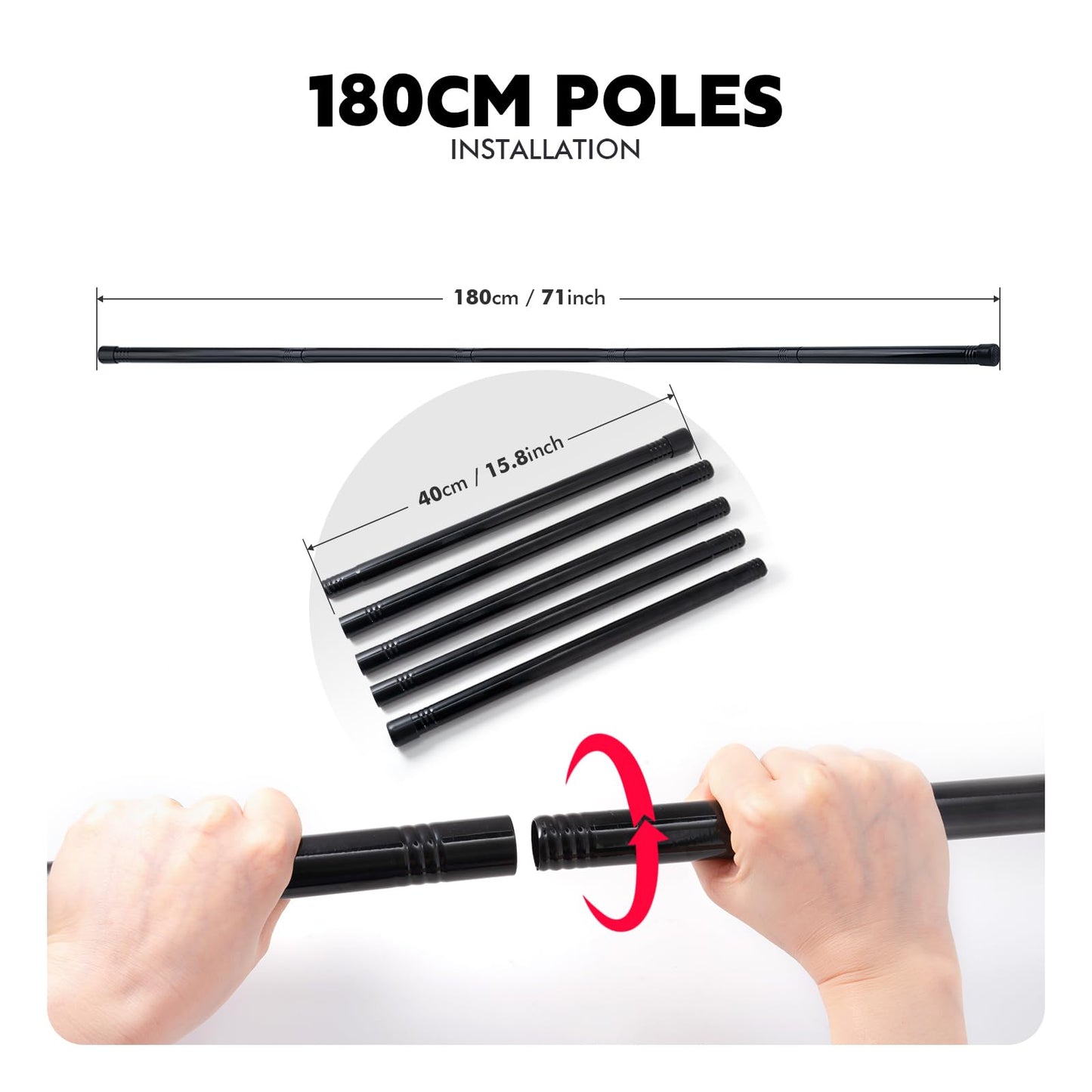 FOSHIO Vinyl Roll Holder with Poles, Metal Rack with 3pcs Extendable 70” Poles with Mounting Hardware Wall Mounted for Pulling More Rollers of Vinyl, Transfer Paper Tape, Wallpaper, Window Film