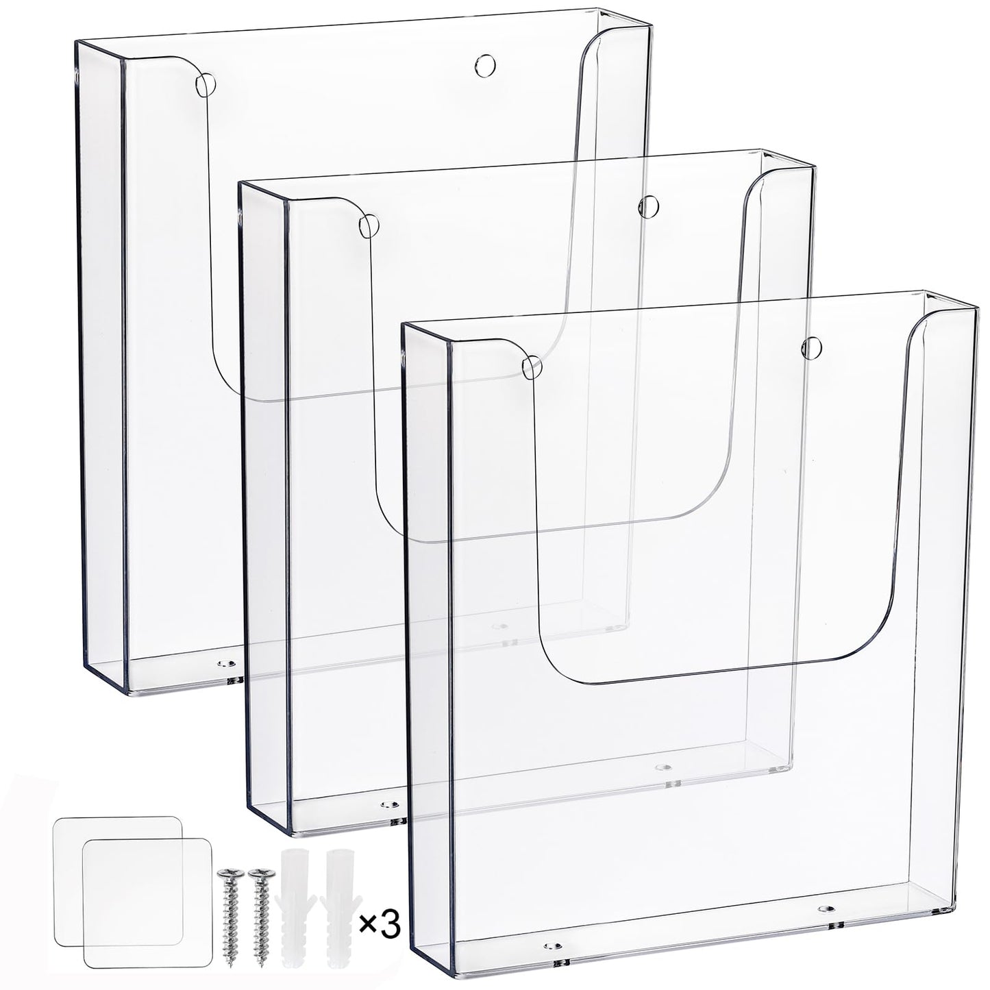 Suwimut 3 Pack Acrylic Brochure Holder, 8.5 x 11 Inch Brochure Holder Wall Mount, Clear Literature Organizer Pamphlet Flyer Display Plastic Magazine Holders for Wall