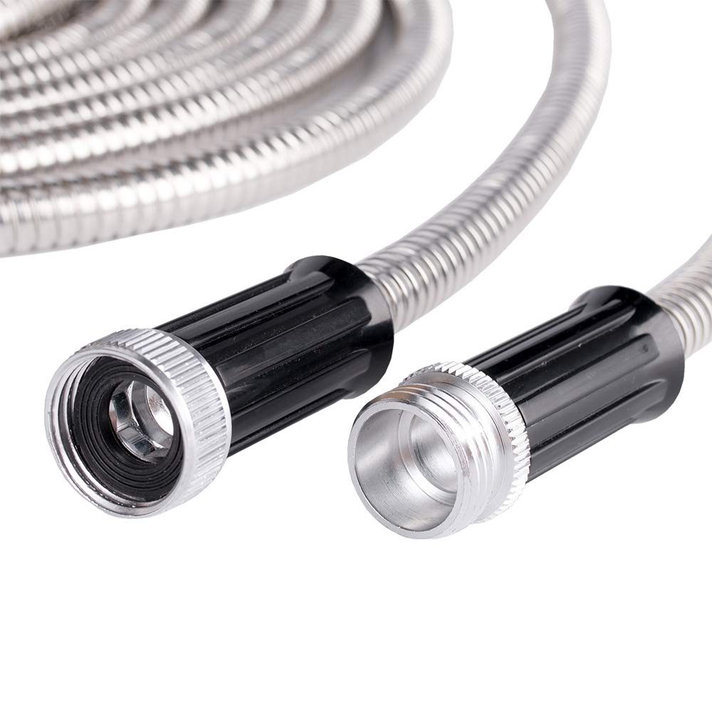 Beaulife Metal Stainless Steel Garden Hose 50 Ft No Kink Lightweight Water Hoses Heavy Duty 3/4” Hose Bib Faucet Reel Extender for Outdoor
