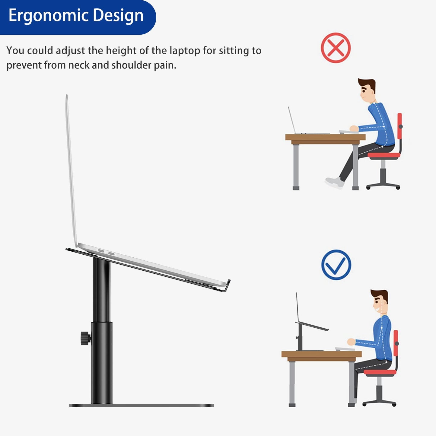 Besign LSX6N Aluminum Laptop Stand, Ergonomic Adjustable Notebook Stand, Riser Holder Computer Stand Compatible with Air, Pro, Dell, HP, Lenovo More 10-14" Laptops, Black