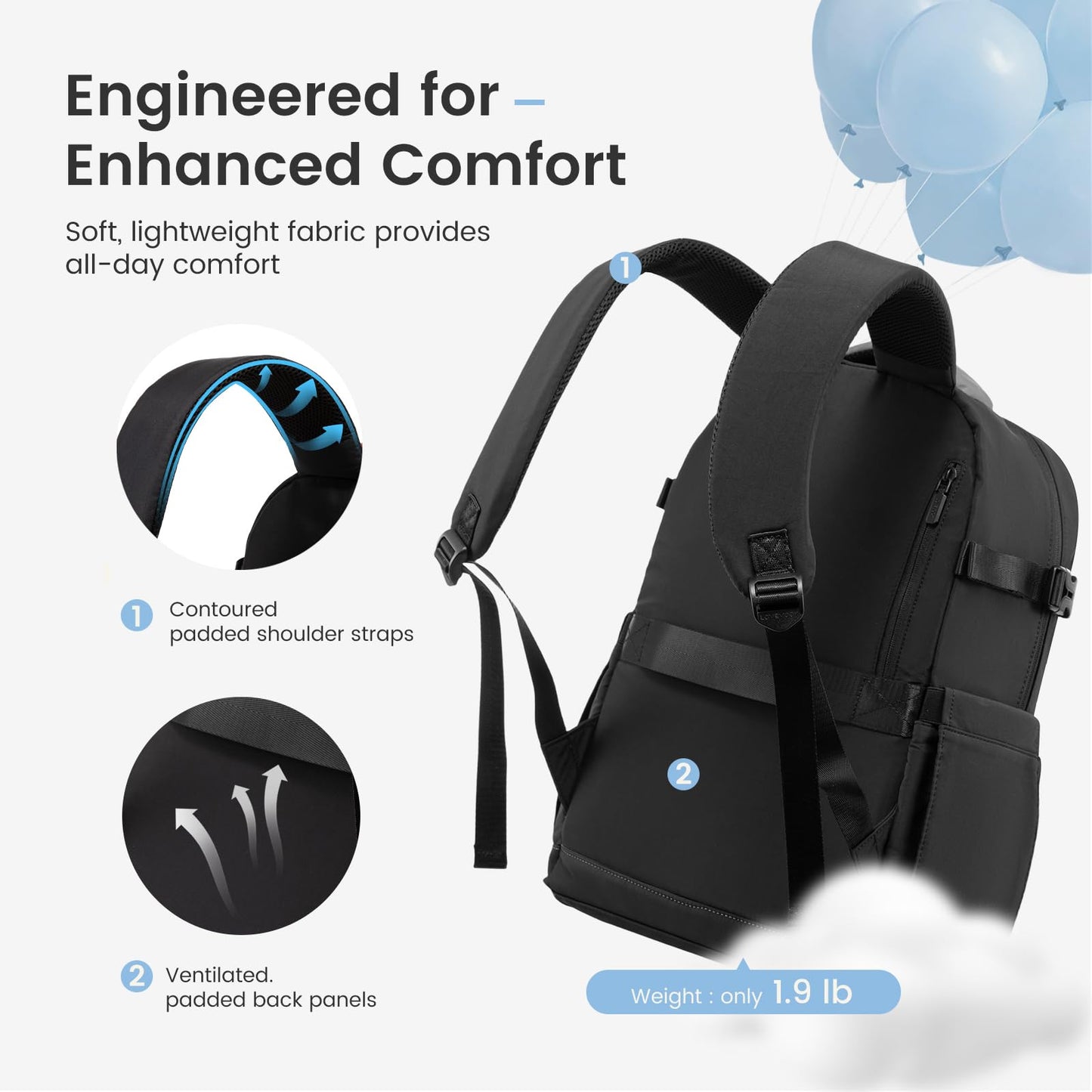 LOVEVOOK Laptop Backpack for Women with Pouch Pocket for Large Capacity Cup,15.6 Inch Lightweight Puffer Computer Laptop Bag,Quilted Womens Work Travel College Teacher Backpack Purse Daypack,Black
